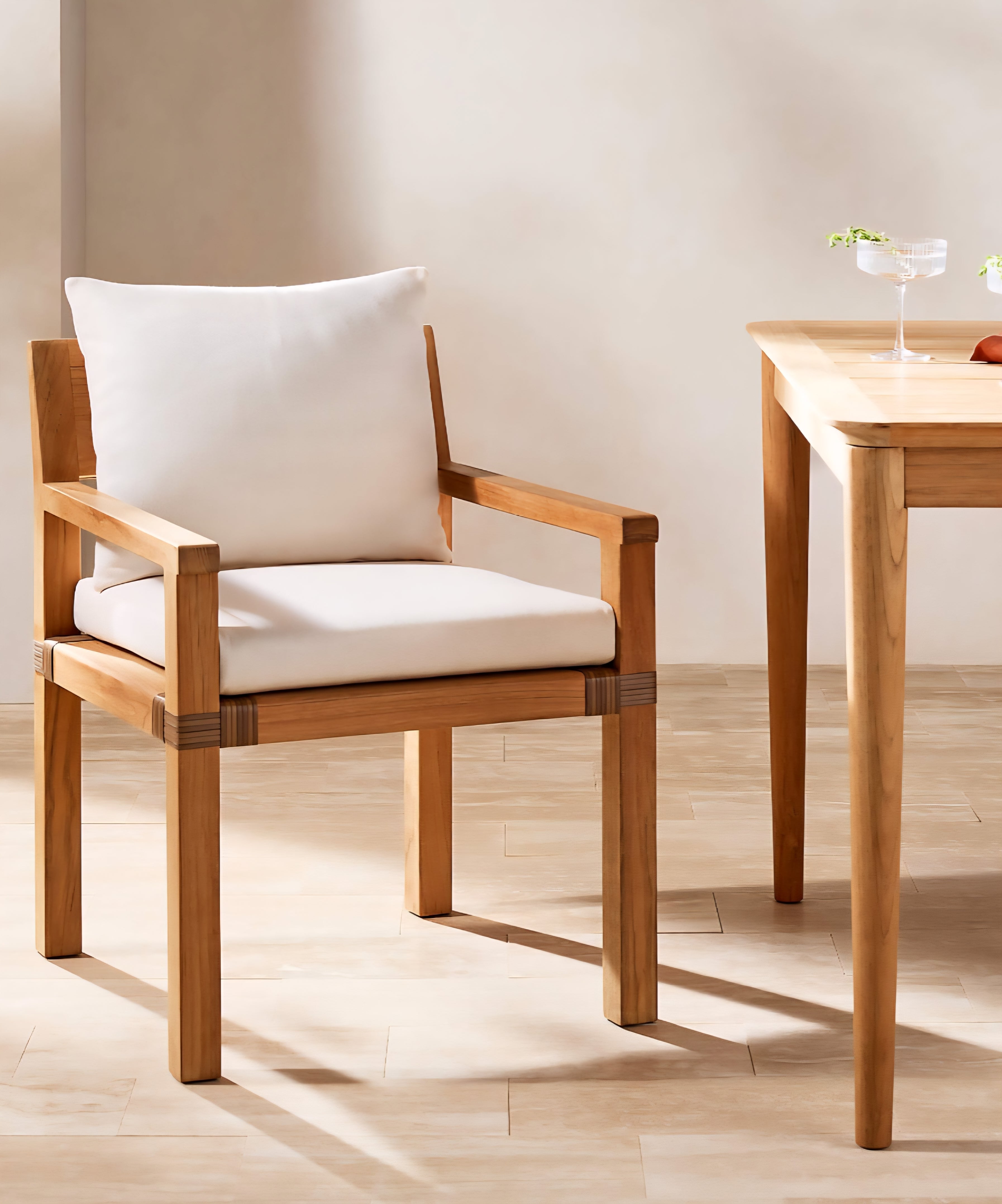 THE ONE × Oakley — Teak Outdoor Dining Armchair with Ivory Sunbrella® Cushion