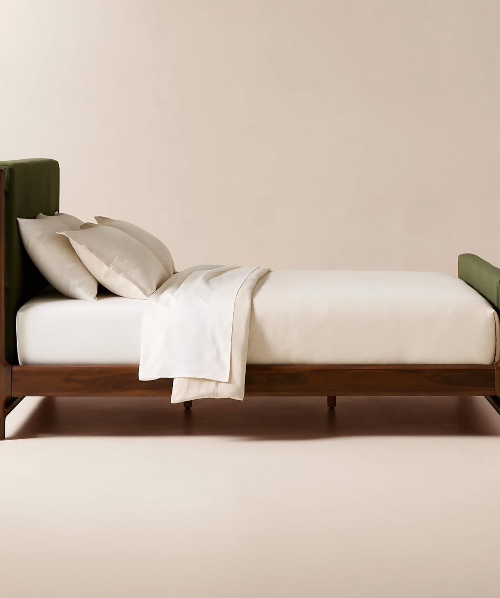 THE ONE × Tavola — Walnut and Warm White Upholstered Queen Bed