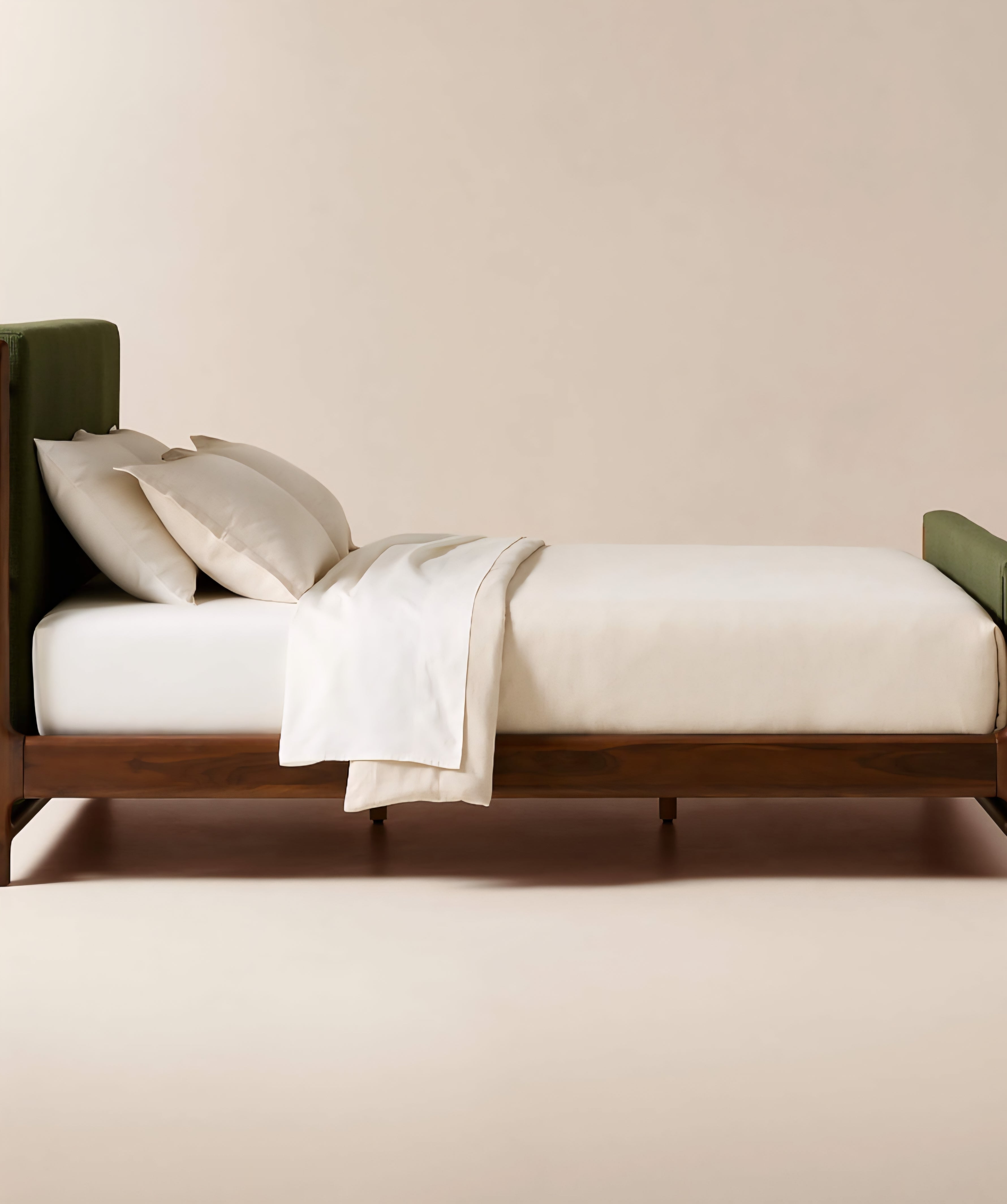 THE ONE × Tavola — Walnut and Warm White Upholstered Queen Bed