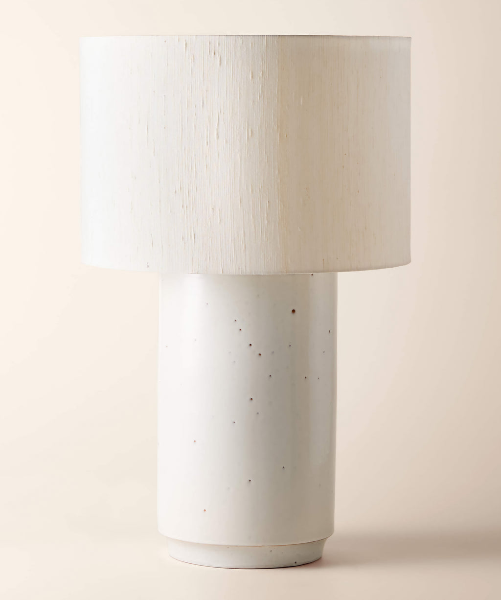 THE ONE × Rosalind — White Ceramic Reactive Glaze Table Lamp with Silk Shade