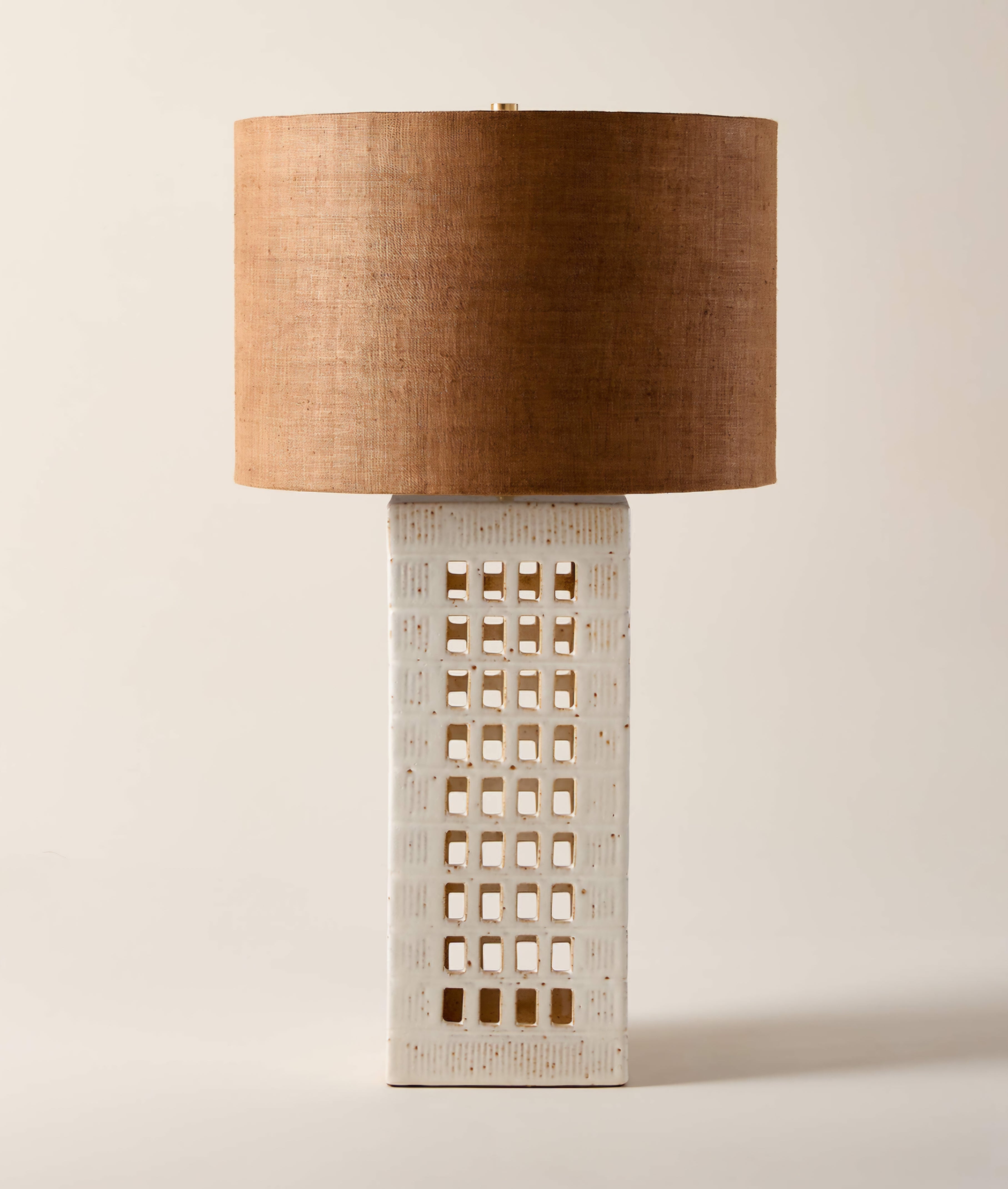 THE ONE × Cienega — White Ceramic Reactive Glaze Table Lamp with Hemp Shade