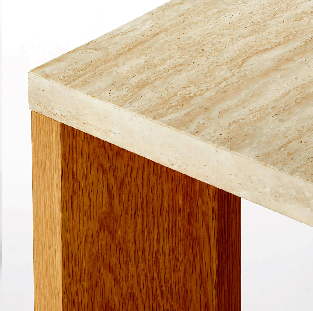 THE ONE × Sydney — Rectangular Travertine Dining Table with White Oak Legs