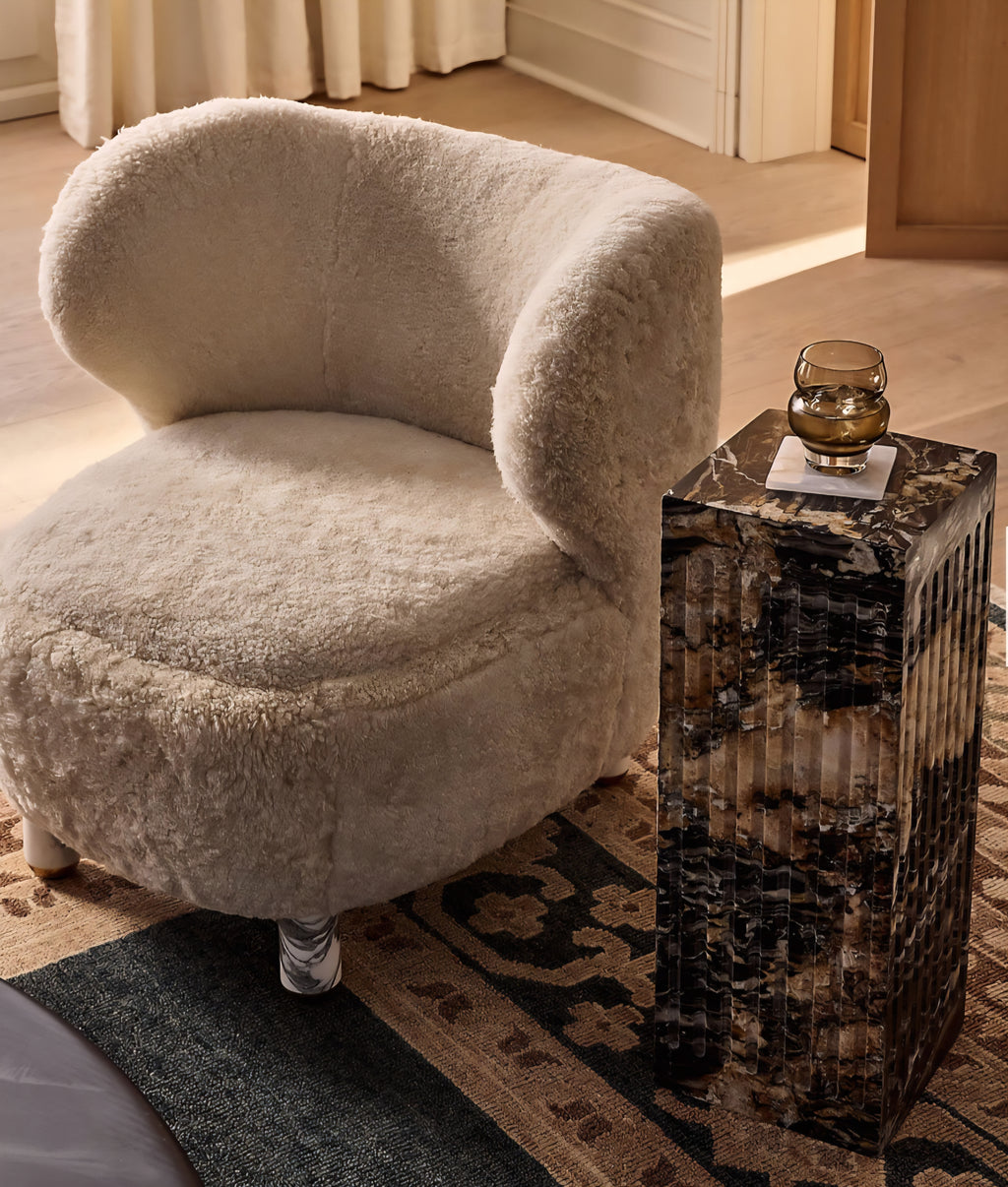 THE ONE × Nadine — Shearling Accent Chair with Marble Legs