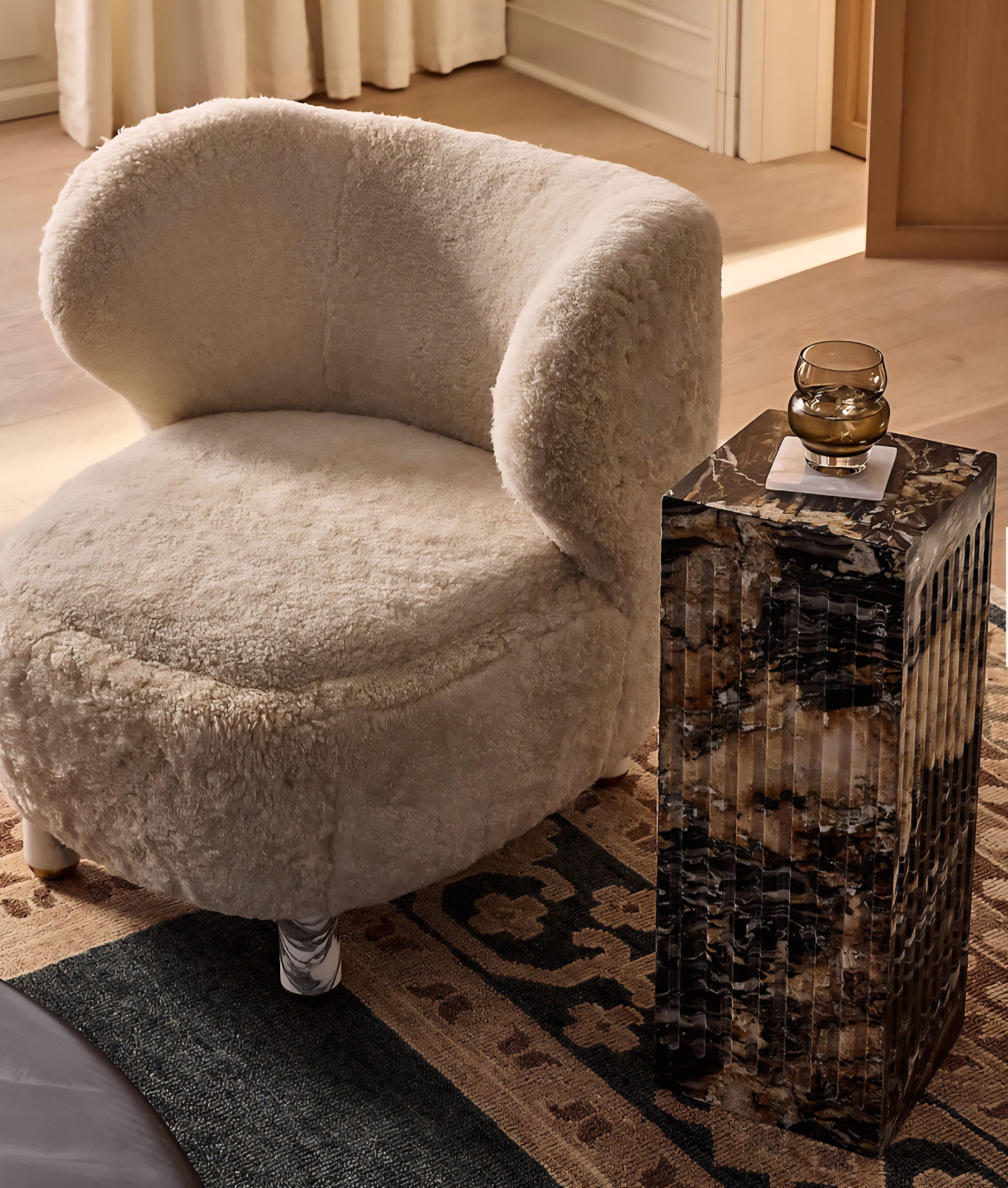 THE ONE × Nadine — Shearling Accent Chair with Marble Legs