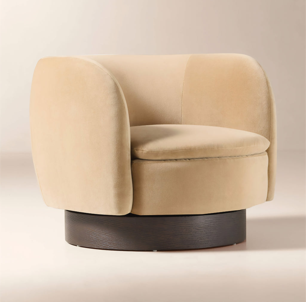 THE ONE × Muir — Taupe Velvet Swivel Chair