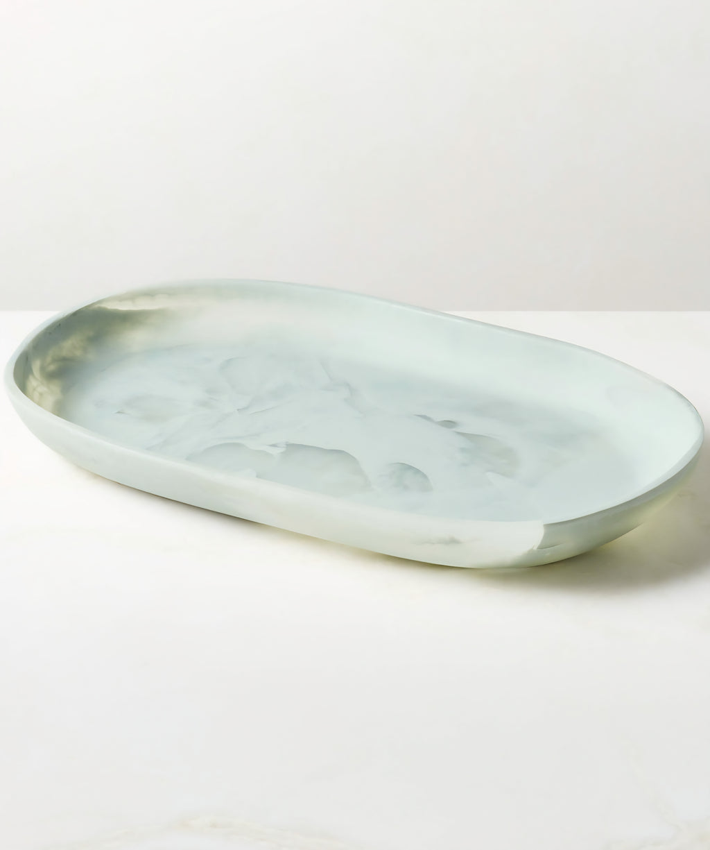 THE ONE × Radley — Oval Light Teal Swirl Resin Serving Platter