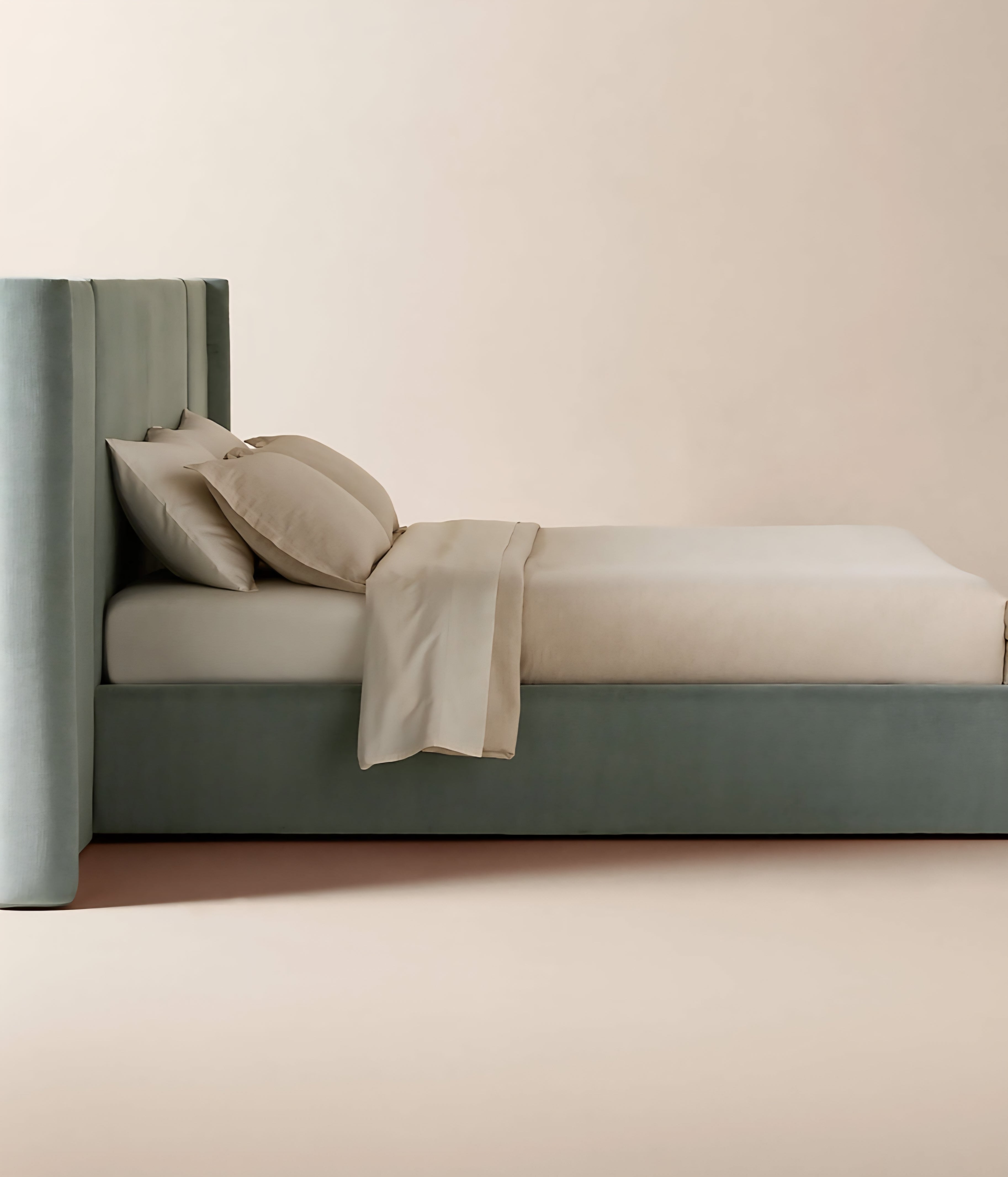 THE ONE × Abbott — Arctic Blue Velvet Upholstered Extended King Platform Bed