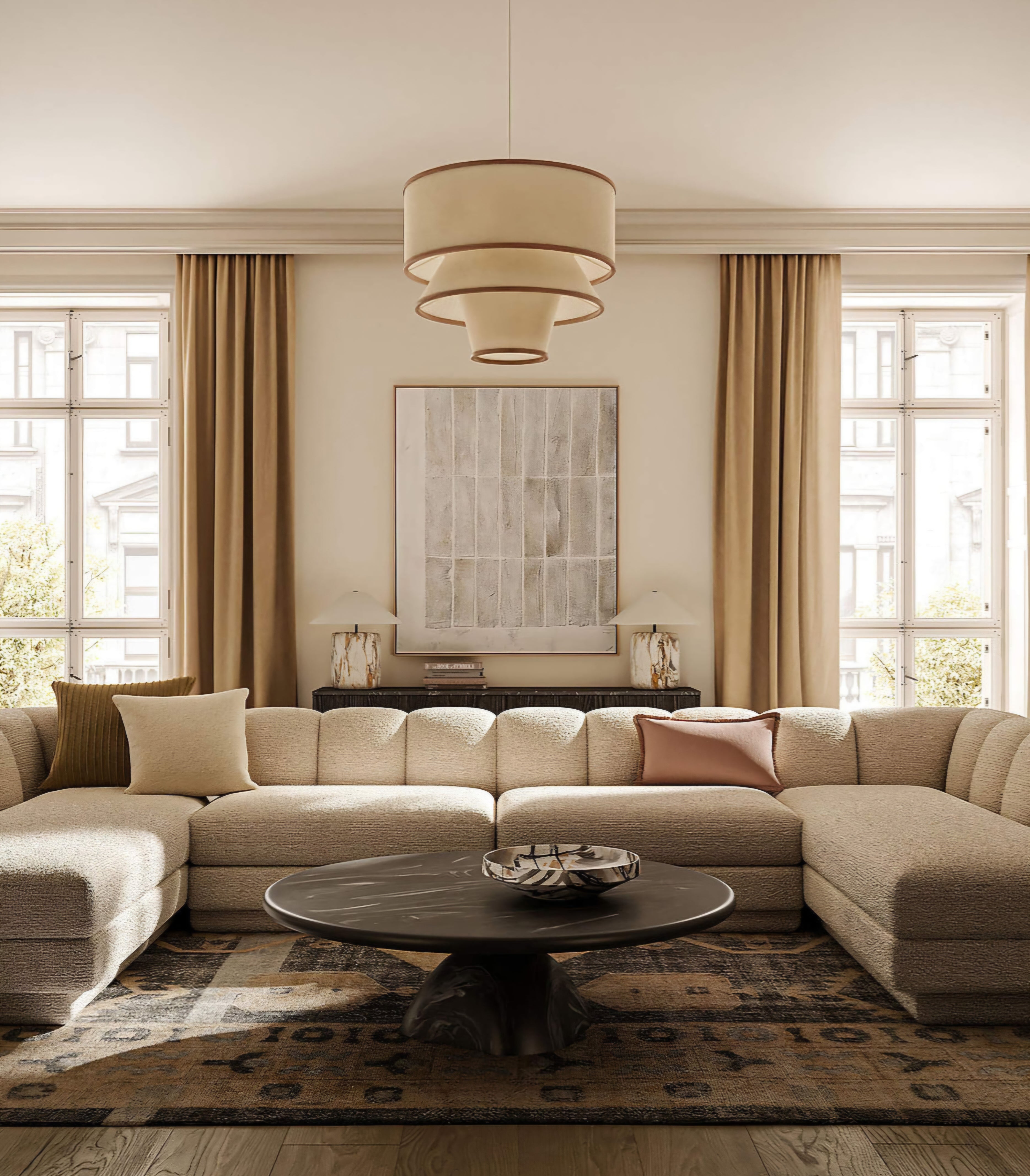 THE ONE × Bruna — Walnut Wood and Linen Pendant Light