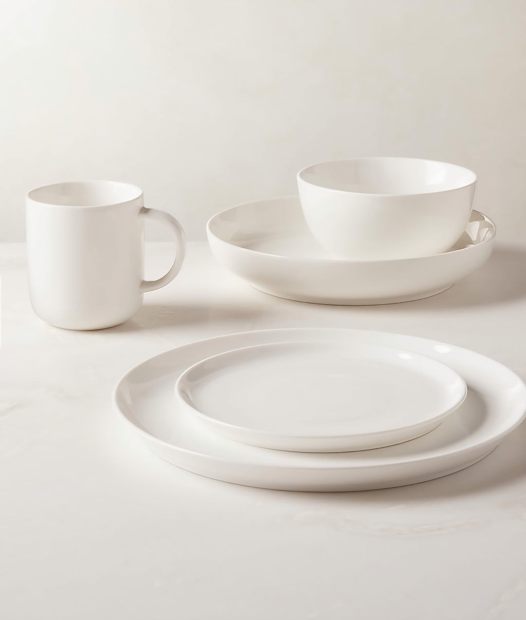 THE ONE × Contact — White Ceramic Dinner Plates with Black Rim