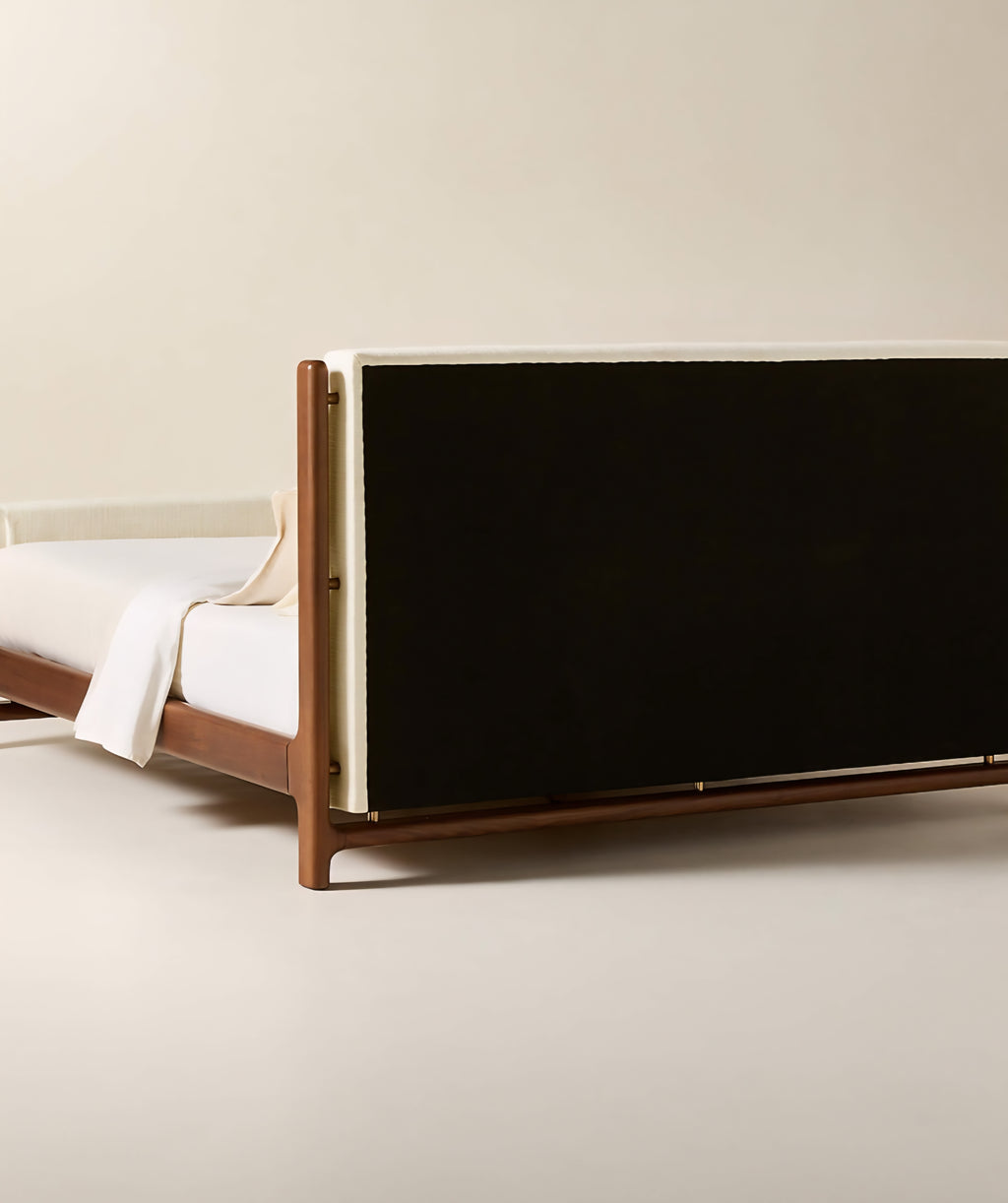 THE ONE × Tavola — Walnut and Warm White Upholstered Queen Bed
