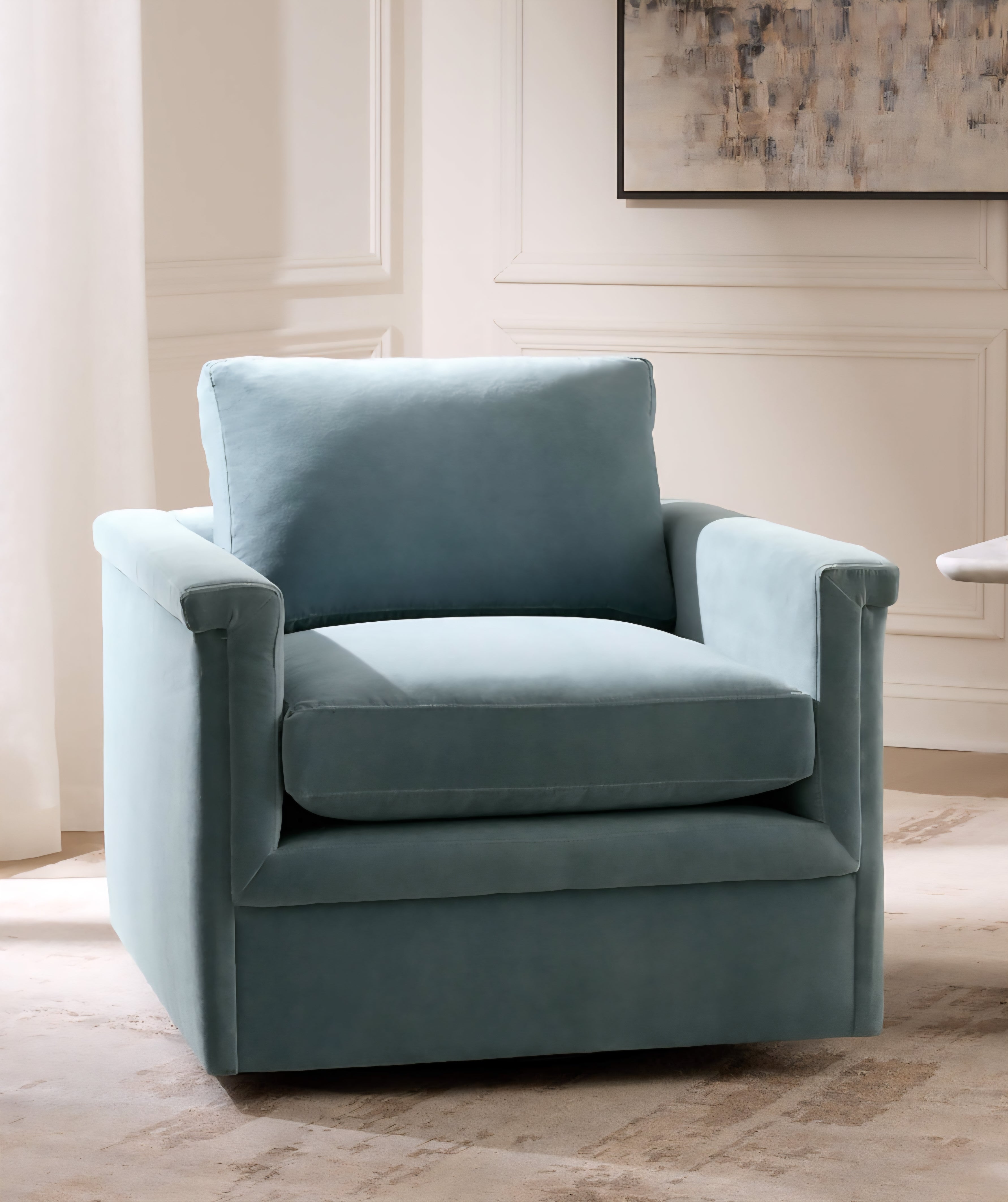 THE ONE × Ceva — Light Blue Performance Velvet Swivel Chair