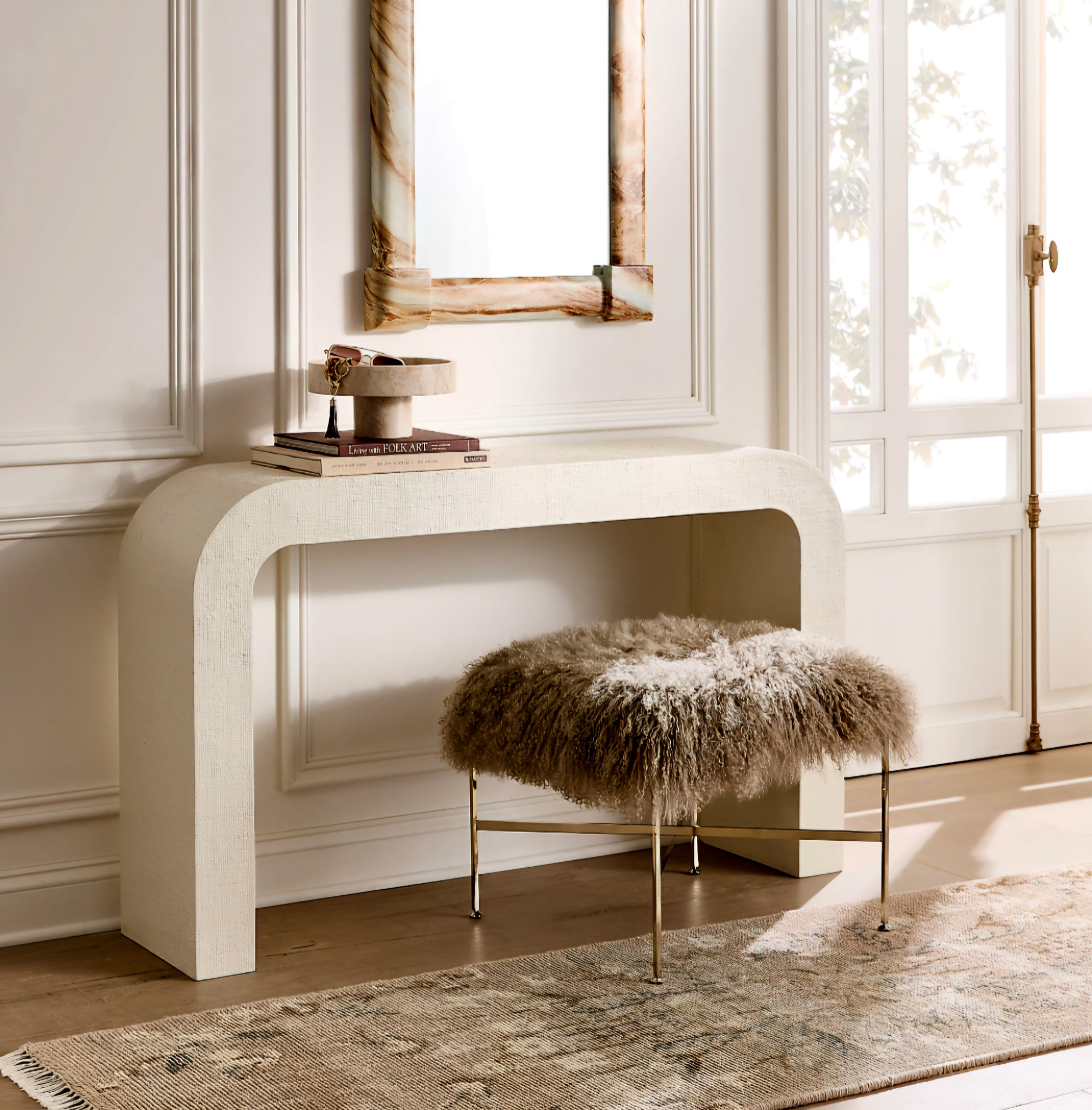 THE ONE × Director — Taupe Shearling Ottoman Model 1201