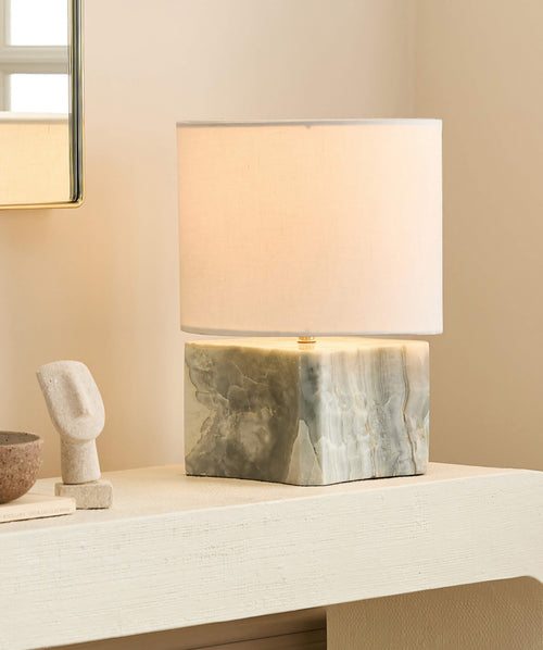 THE ONE × Anelle — Petite Blue Onyx Table Lamp with Linen Shade
