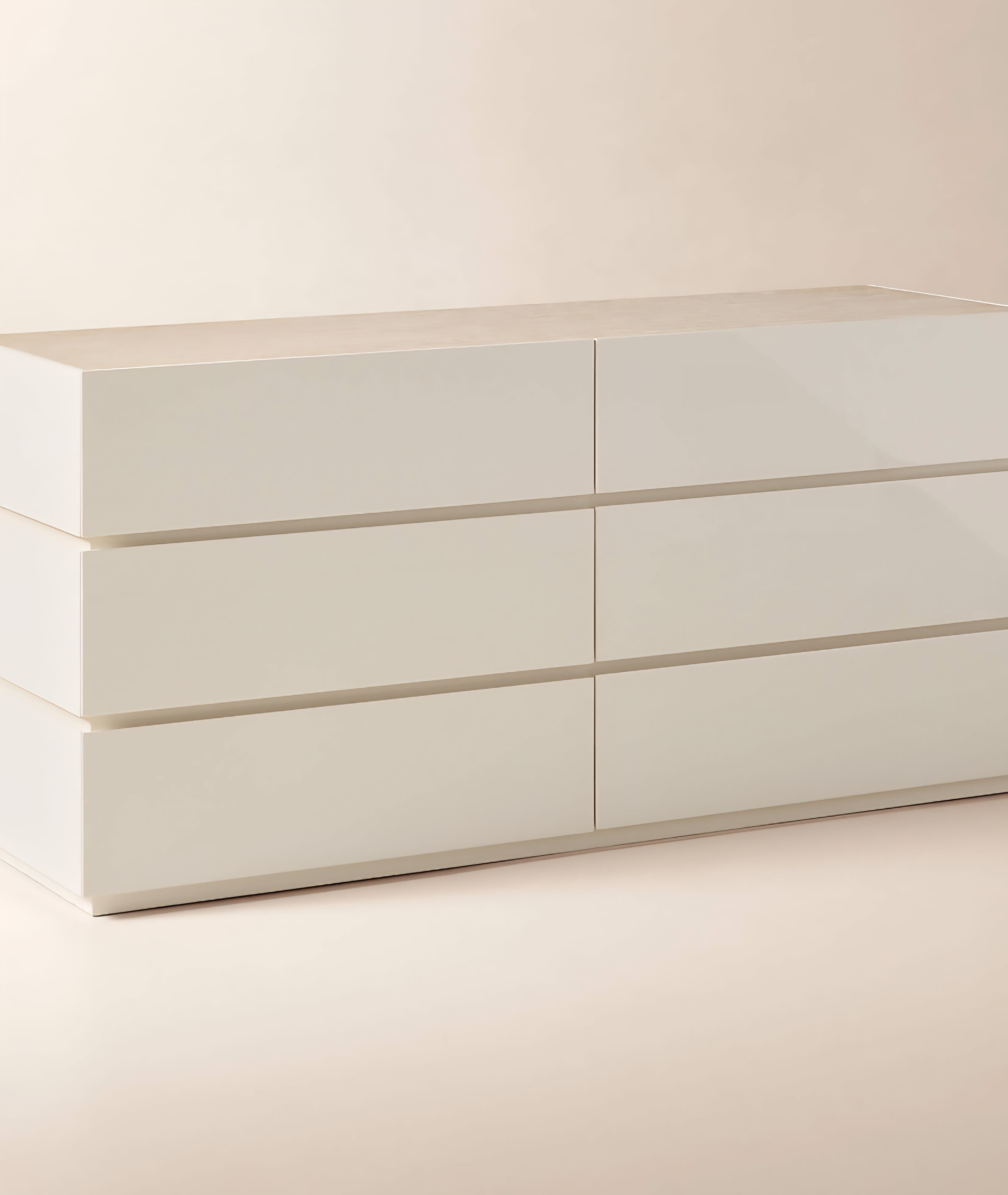 THE ONE × Dover — 9-Drawer Warm White Lacquered Dresser with Travertine Top