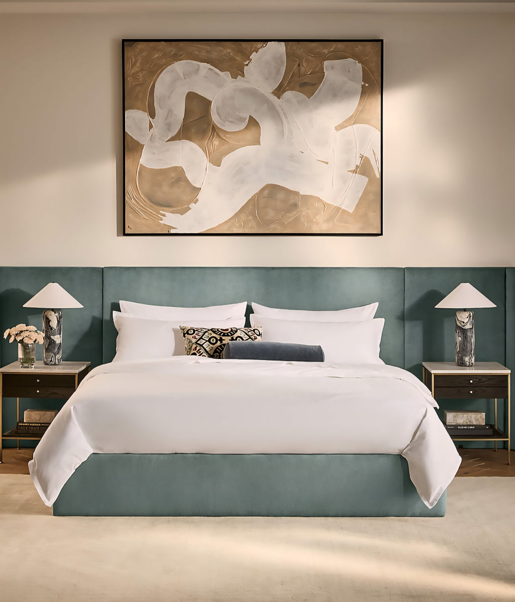 THE ONE × Abbott — Arctic Blue Velvet Upholstered Extended King Platform Bed