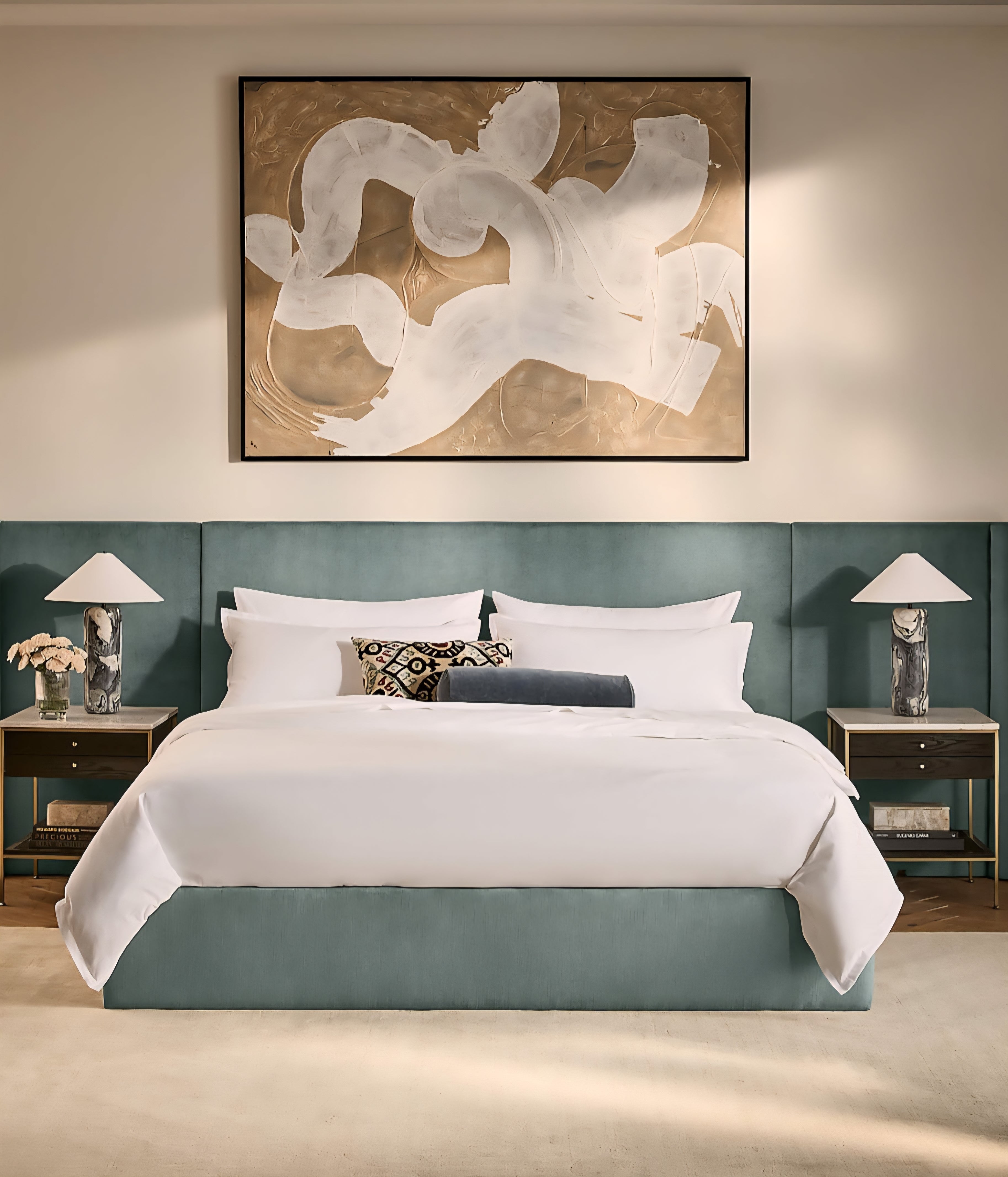 THE ONE × Abbott — Arctic Blue Velvet Upholstered Extended King Platform Bed