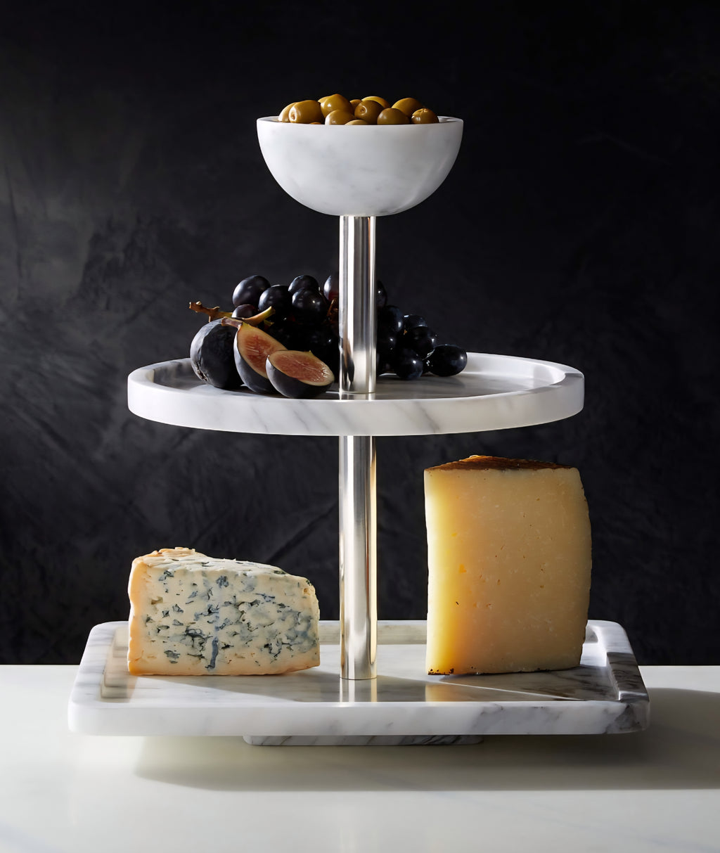 THE ONE × Fisher — White Marble Tiered Serving Stand