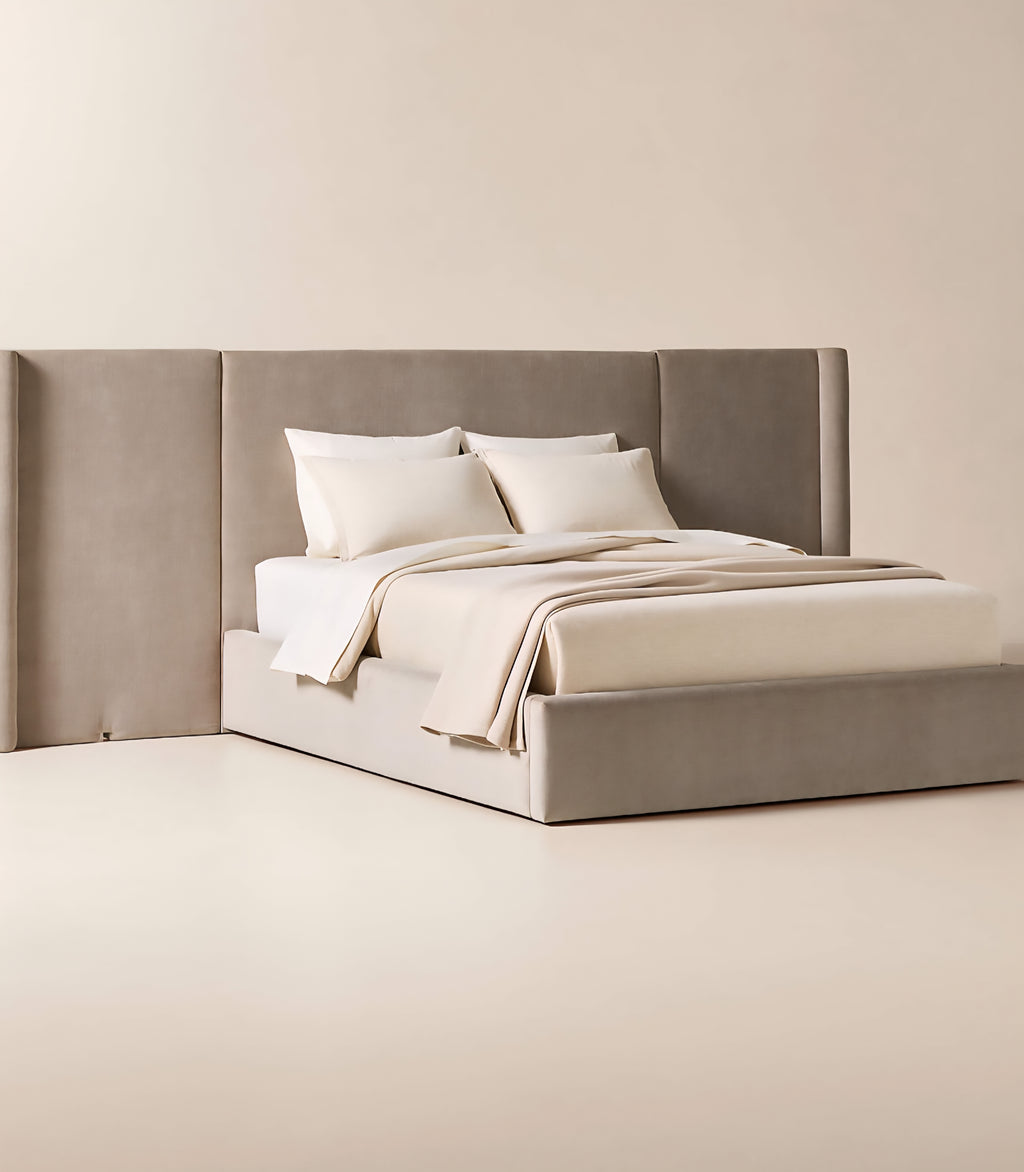 THE ONE × Abbott — Arctic Blue Velvet Upholstered Extended King Platform Bed