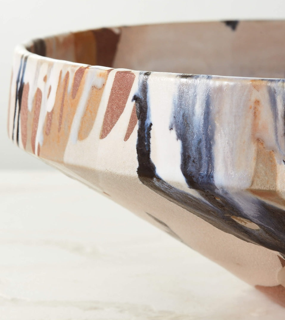 THE ONE × Notus — Tan and Black Ceramic Decorative Large Bowl with Reactive Glaze