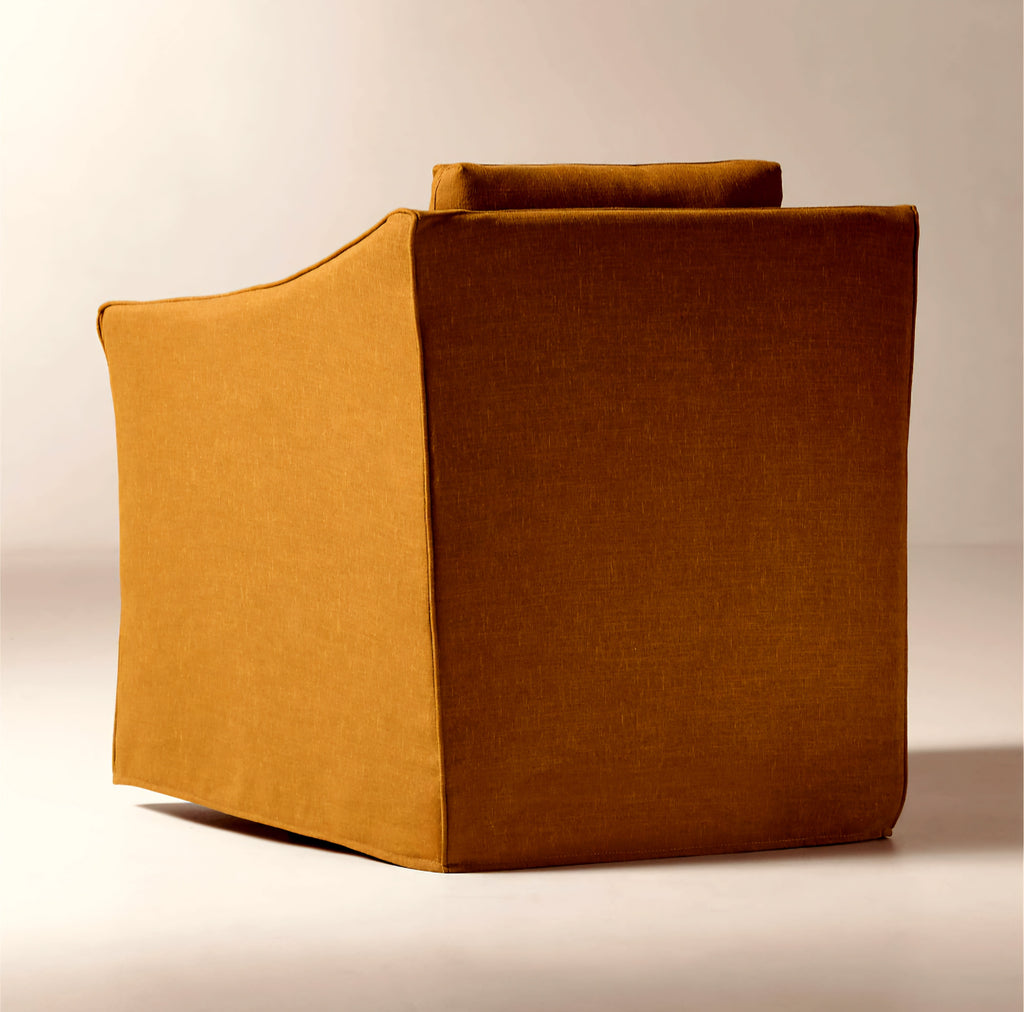 THE ONE × Bristol — Cognac Slipcovered Performance Linen Swivel Chair