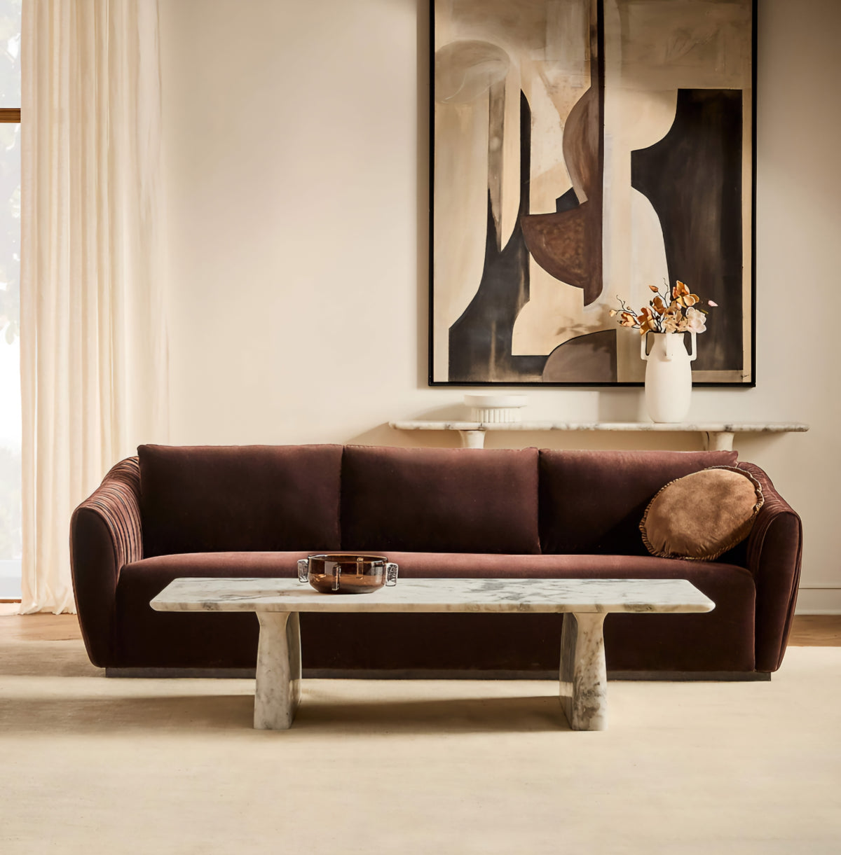 THE ONE × Almera — White Marble Coffee Table (66")
