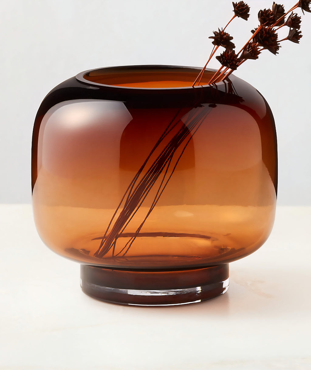 THE ONE × Coco — Round Smoked Amber Glass Hurricane Candle Holder