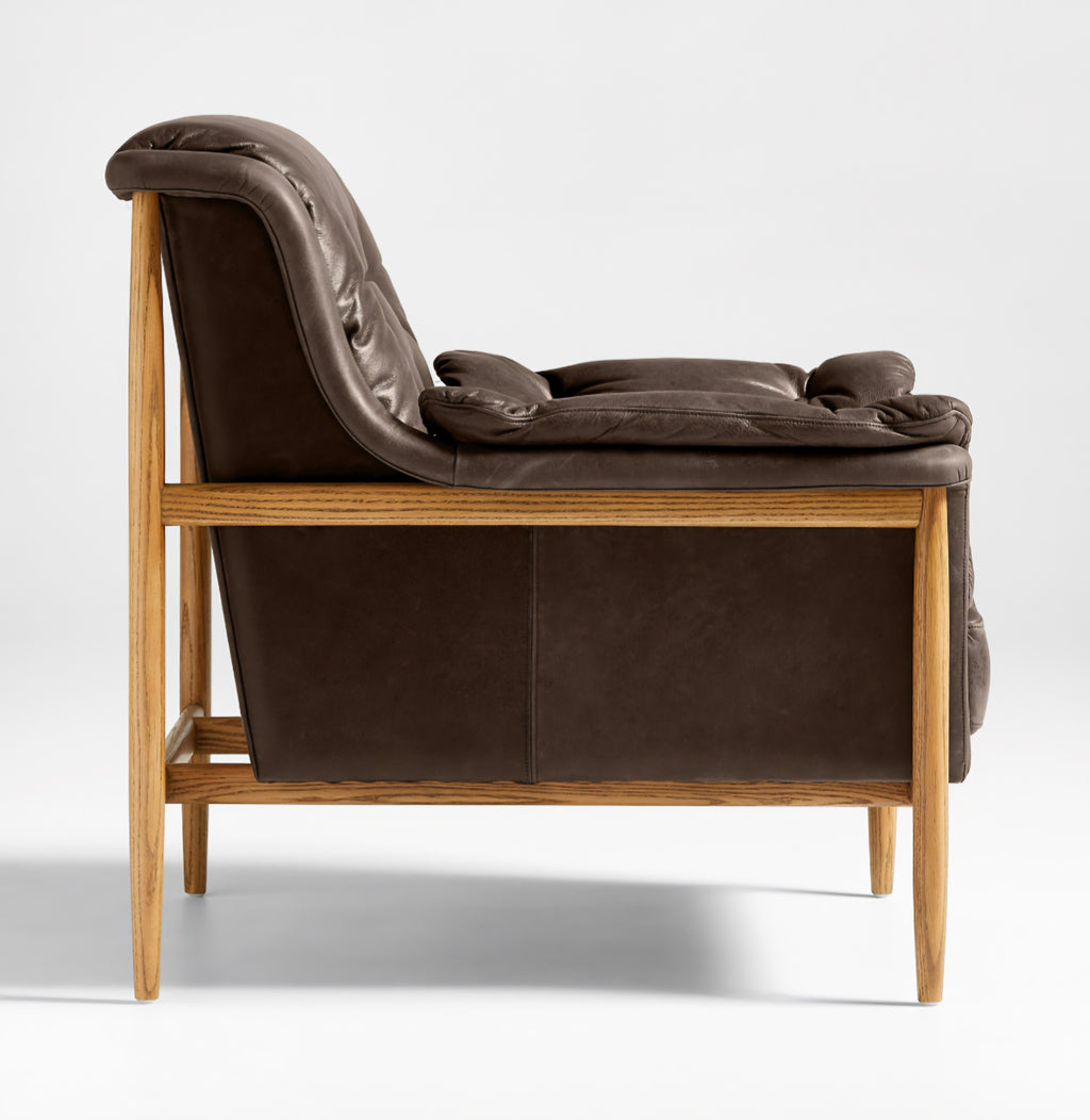 THE ONE × Cigar — Wood and Leather Accent Chair