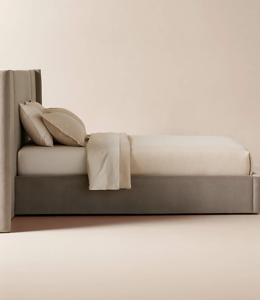 THE ONE × Abbott — Arctic Blue Velvet Upholstered Extended King Platform Bed