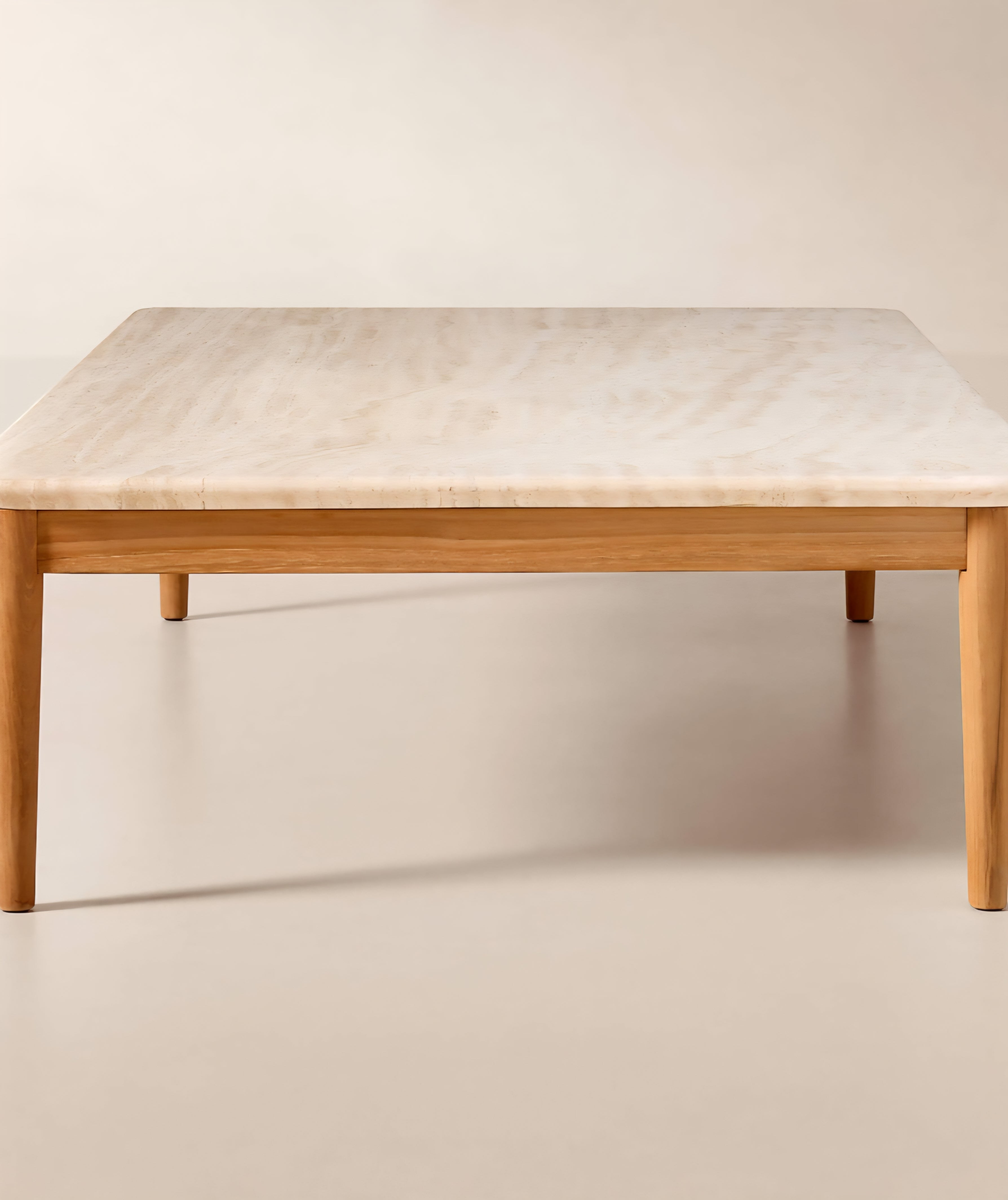 THE ONE × Tide — 60" Rectangular Travertine & Teak Outdoor Coffee Table