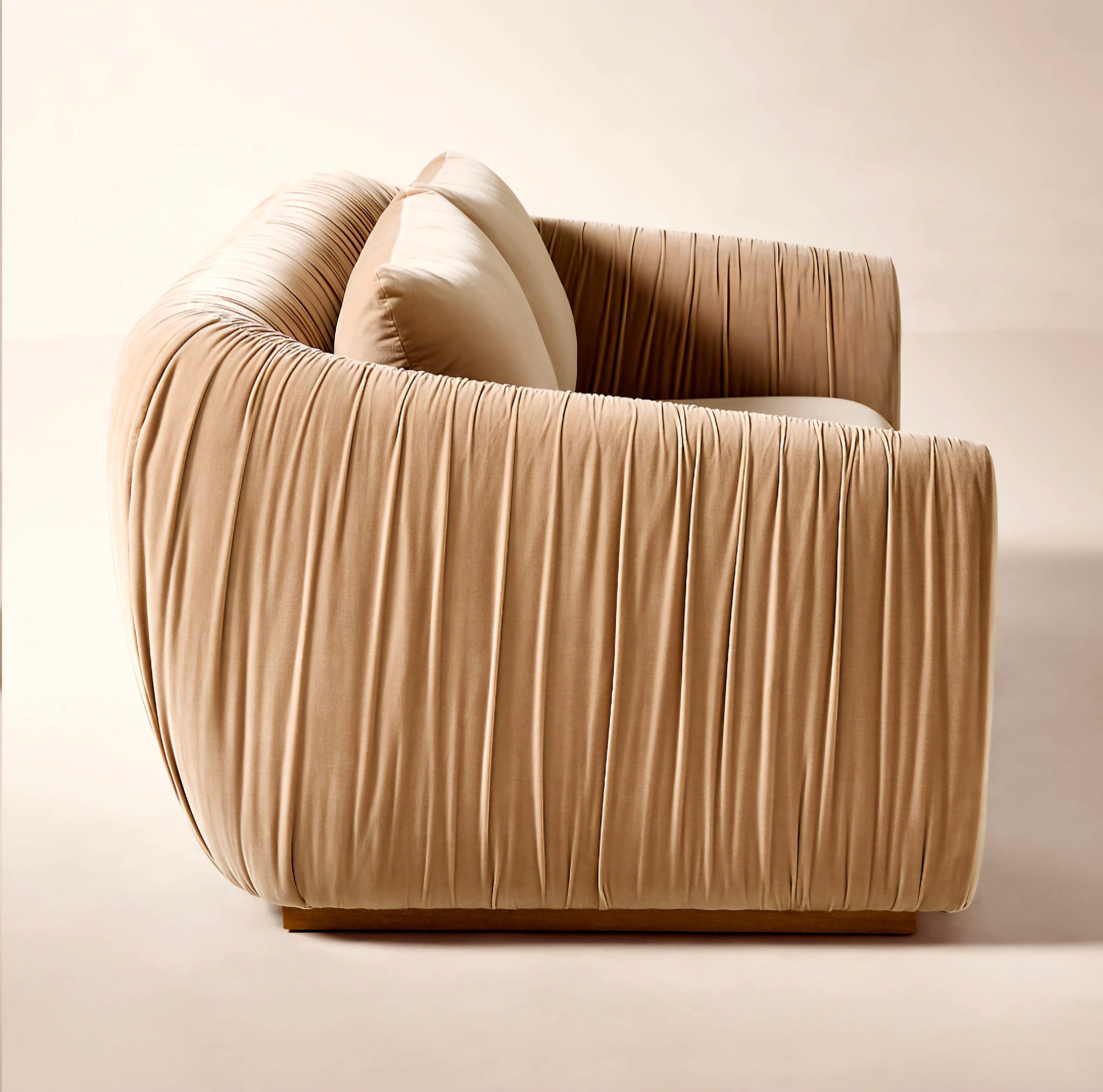 THE ONE × Emile — Camel Velvet Ruched  Sofa