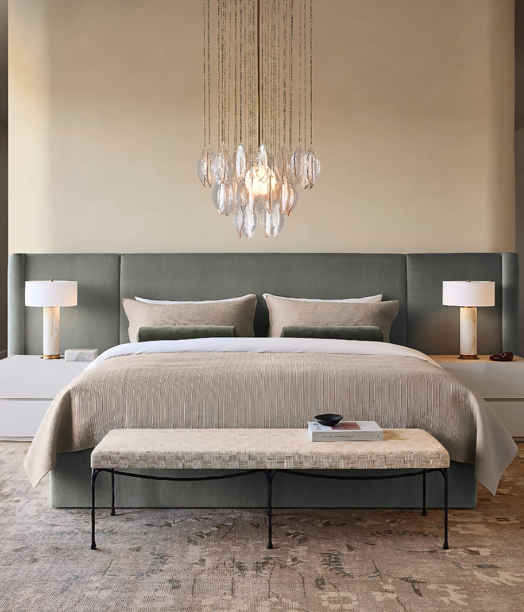 THE ONE × Abbott — Arctic Blue Velvet Upholstered Extended King Platform Bed