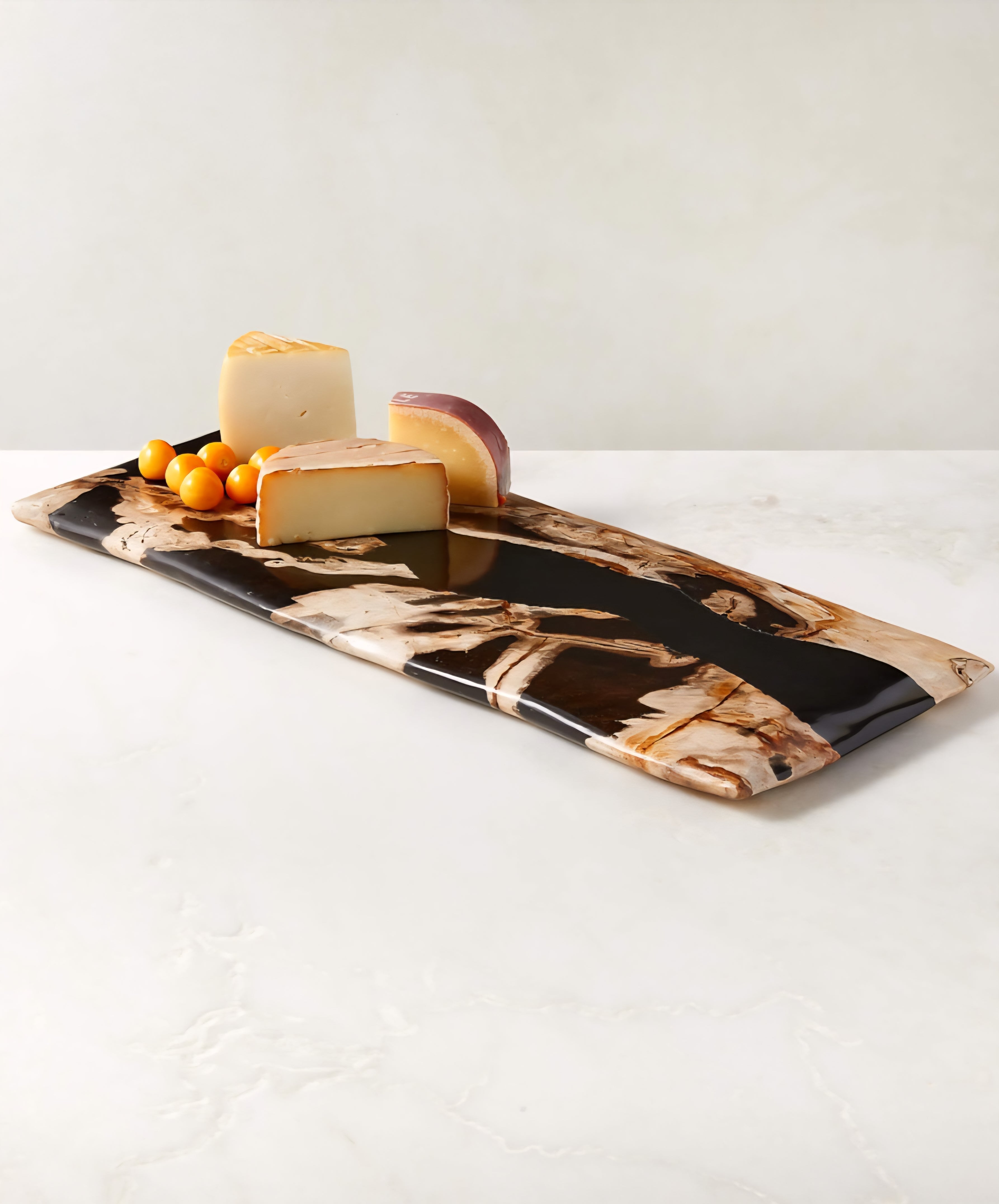 THE ONE × Ring — Rectangular Petrified Wood and Resin Serving Platter