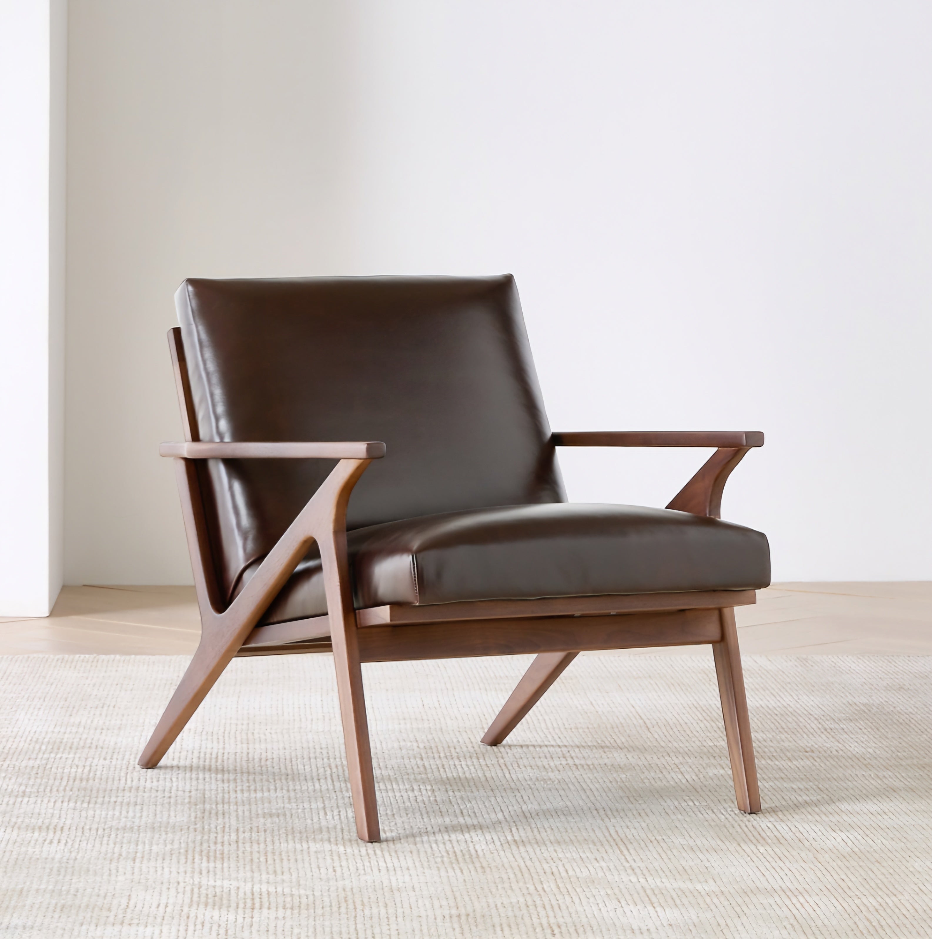 THE ONE × Cavett — Wood and Leather Accent Chair