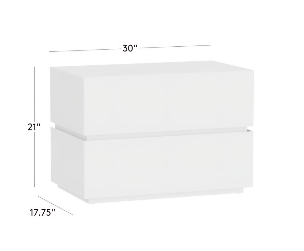 THE ONE × Dover — Warm White Lacquered Nightstand with Travertine Top