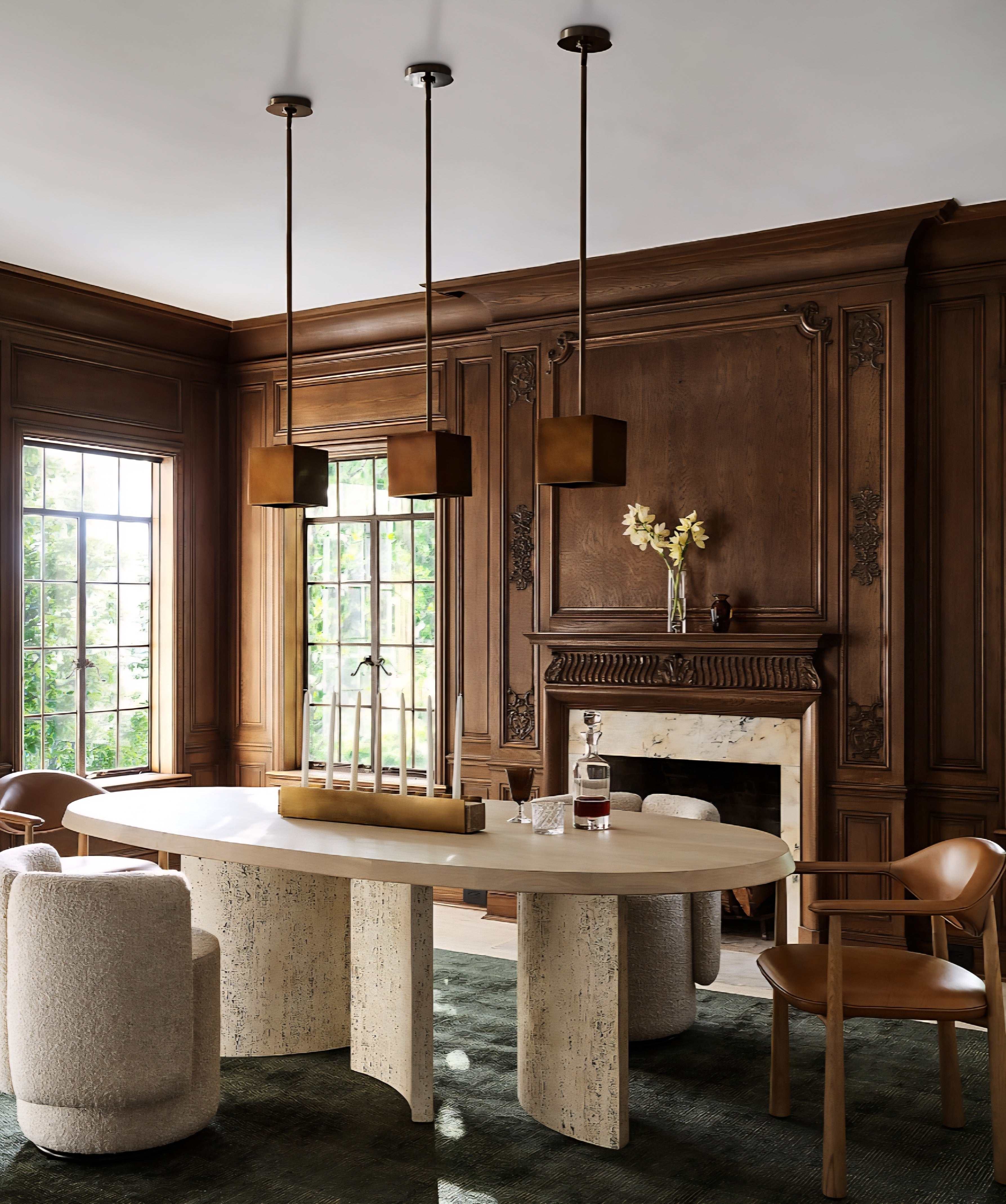 THE ONE × Point Dune — Oval Wood and Travertine Dining Table (93")