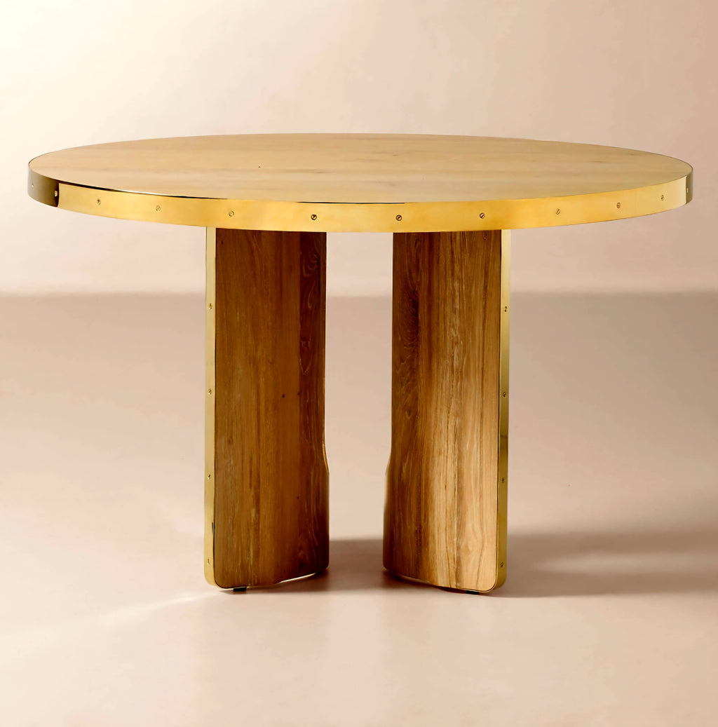 THE ONE × Albertine — Round Oak and Unlacquered Brass Dining Table