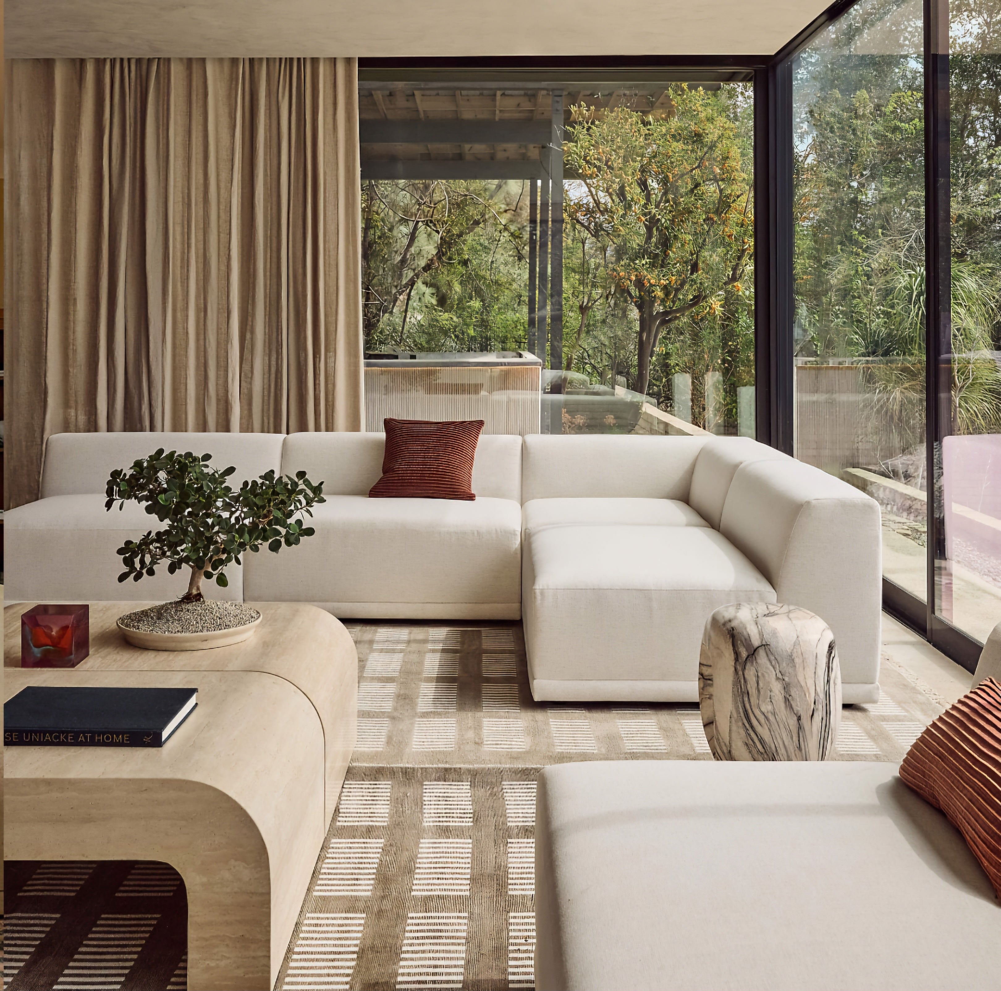 THE ONE × Faible — 6-Piece U-Shaped White Performance Linen Standard Depth Sectional Sofa with Left Arm