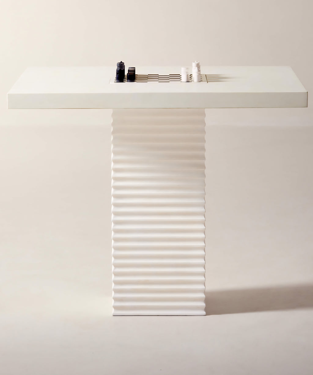 THE ONE × Check — White Swirled Resin Game Table