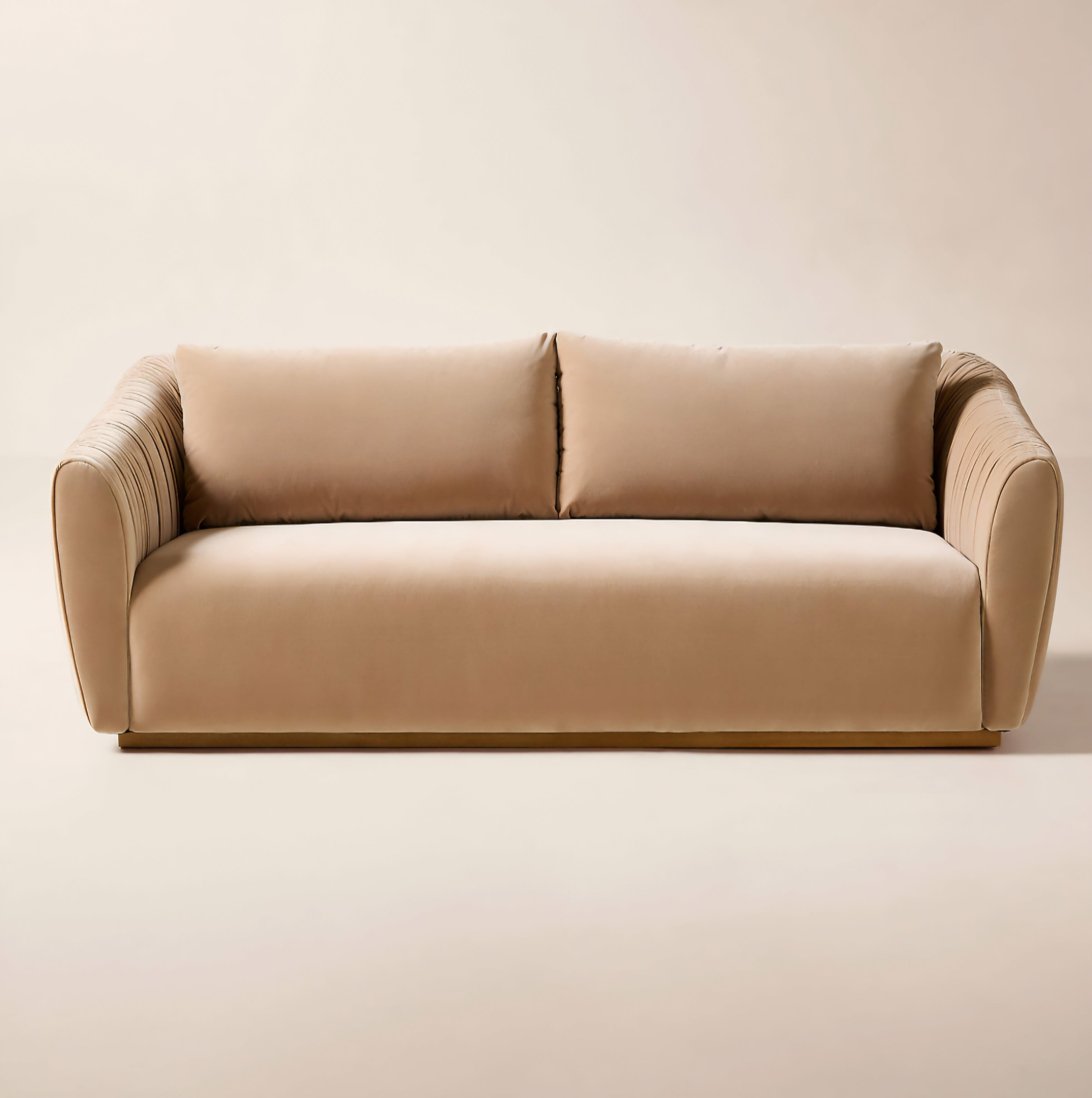 THE ONE × Emile — Camel Velvet Ruched  Sofa