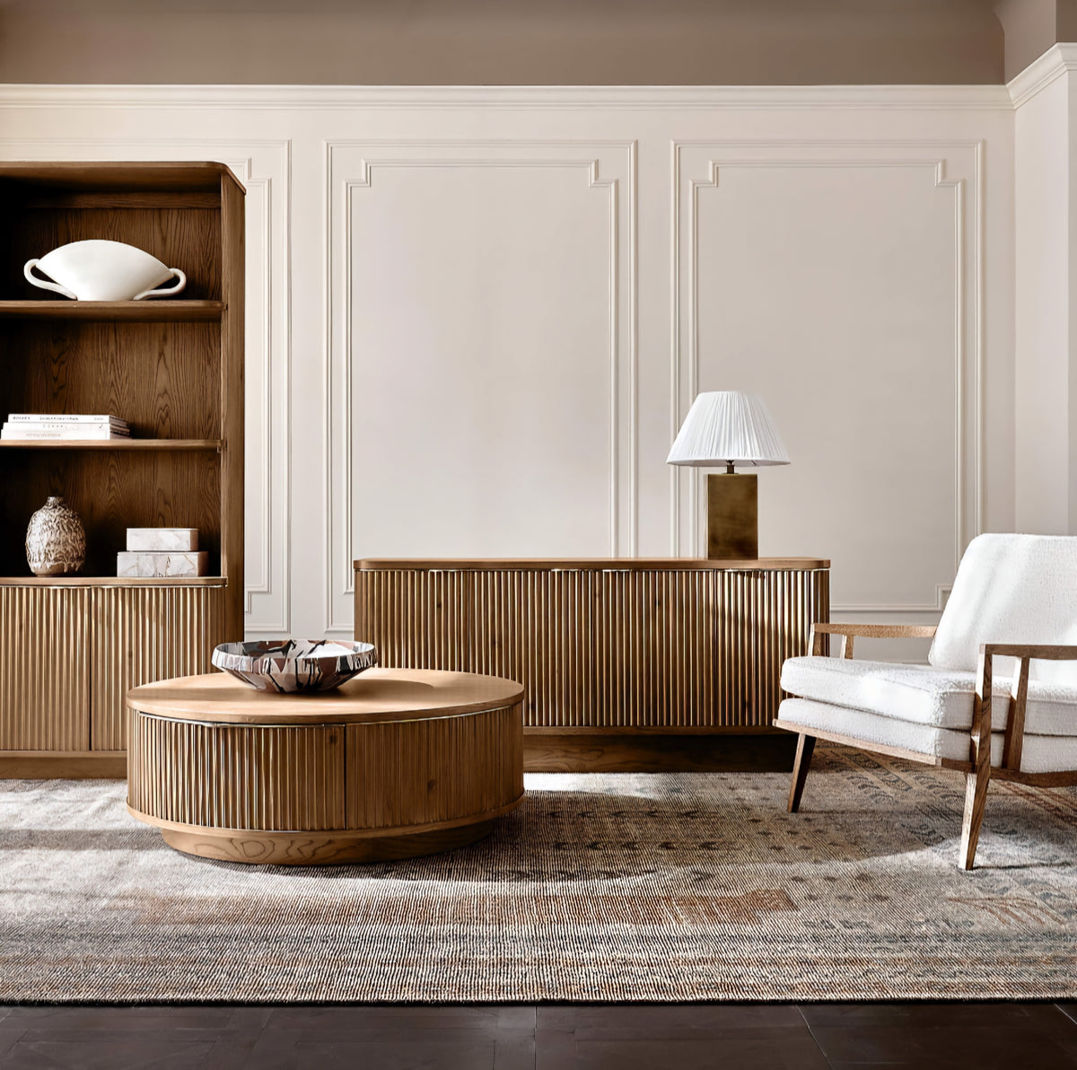 THE ONE × Director — White Boucle Accent Chair