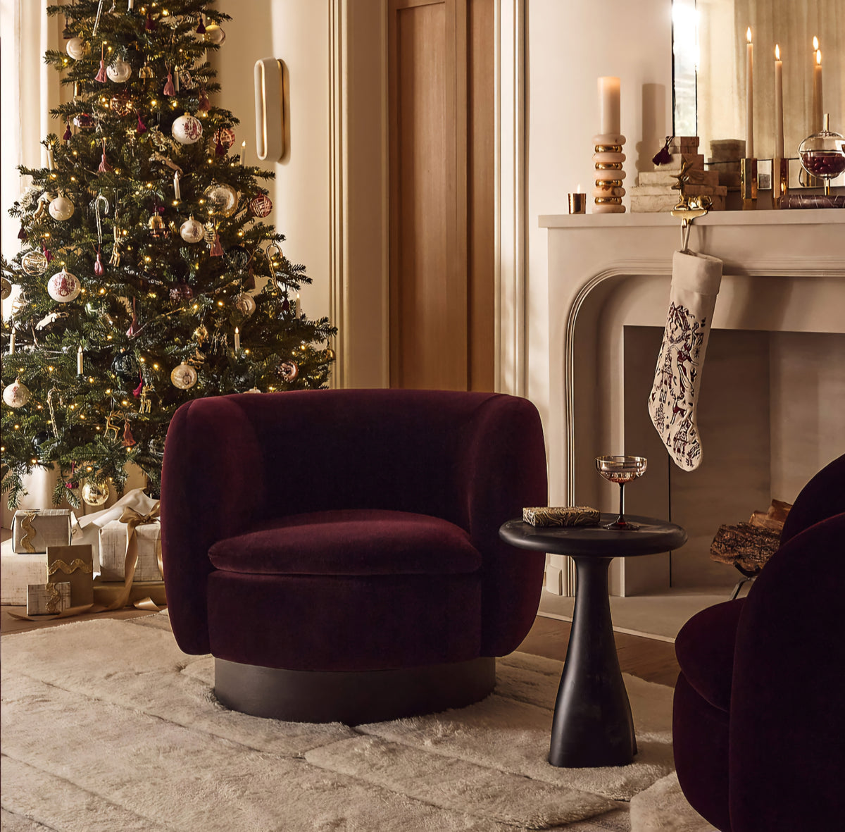 THE ONE × Muir — Taupe Velvet Swivel Chair