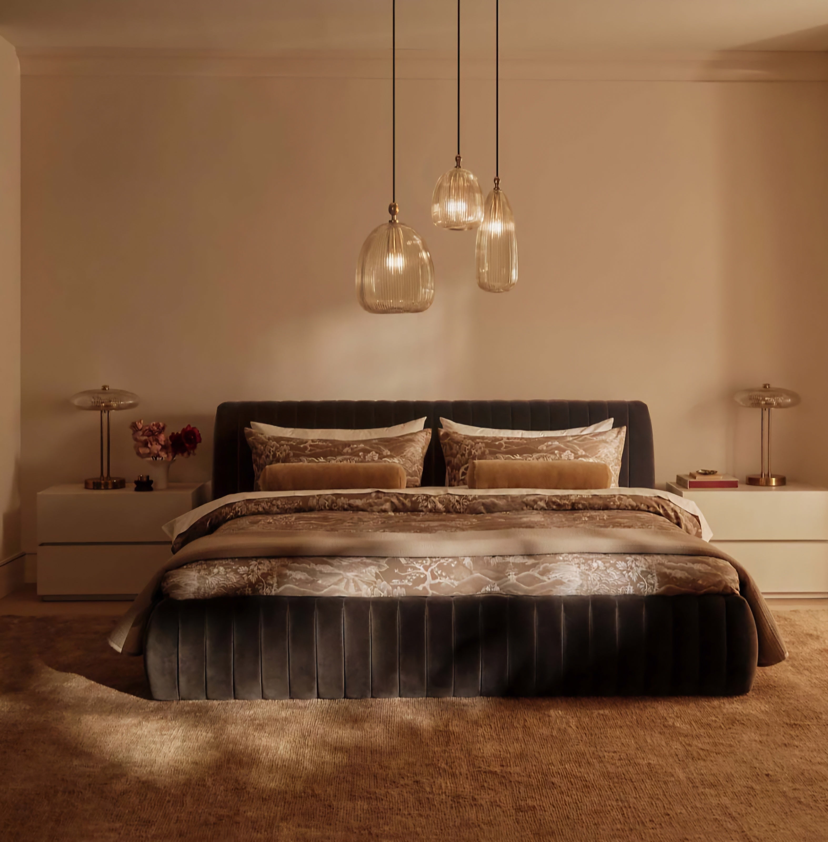 THE ONE × Wolcott — Channeled Mink Velvet King Bed