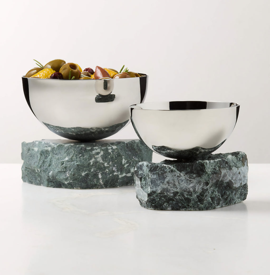 THE ONE × Laftin — Stainless Steel and Green Marble Snack Bowl