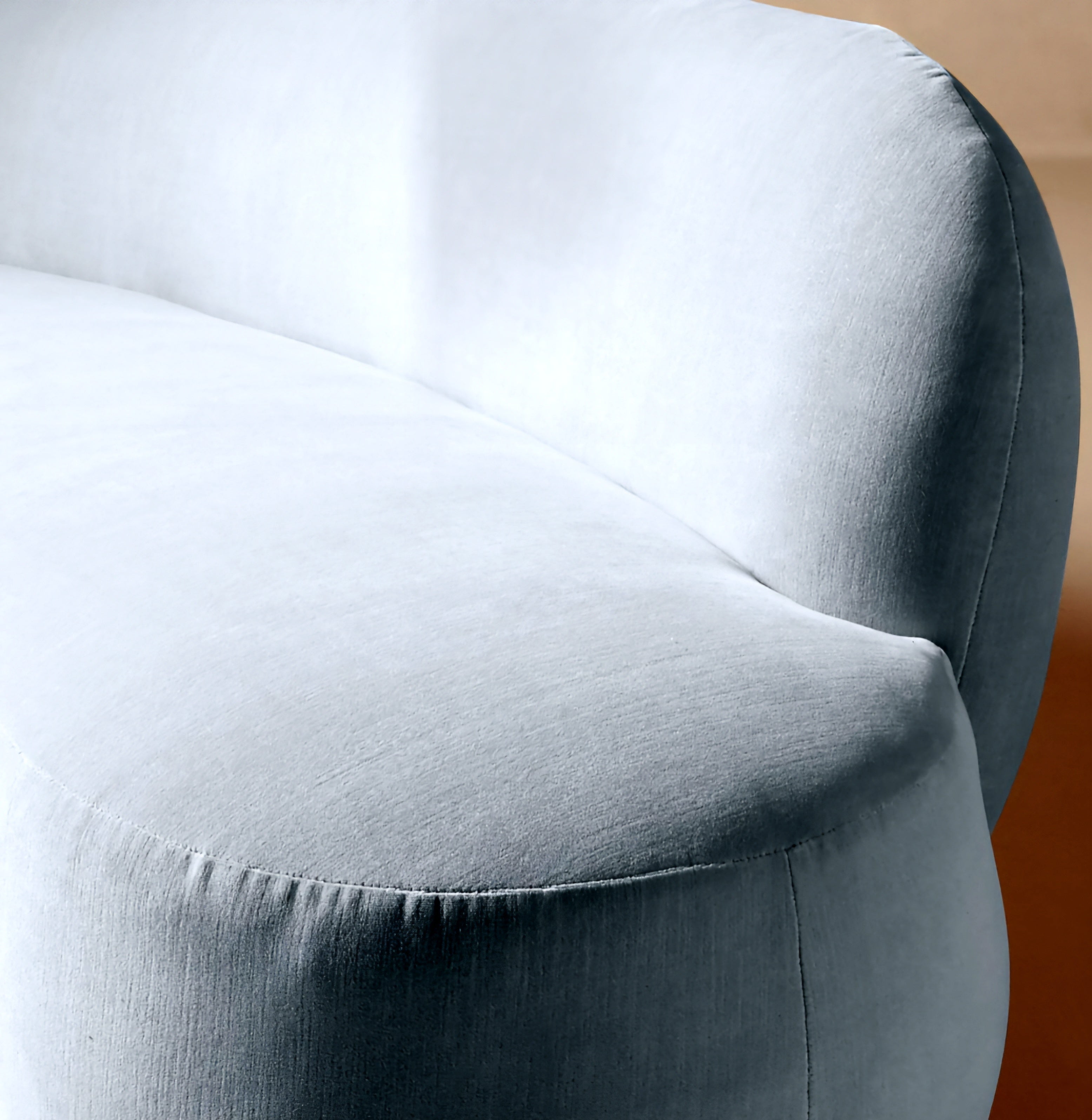 THE ONE × Claudelle — Light Blue Velvet Curved Sofa
