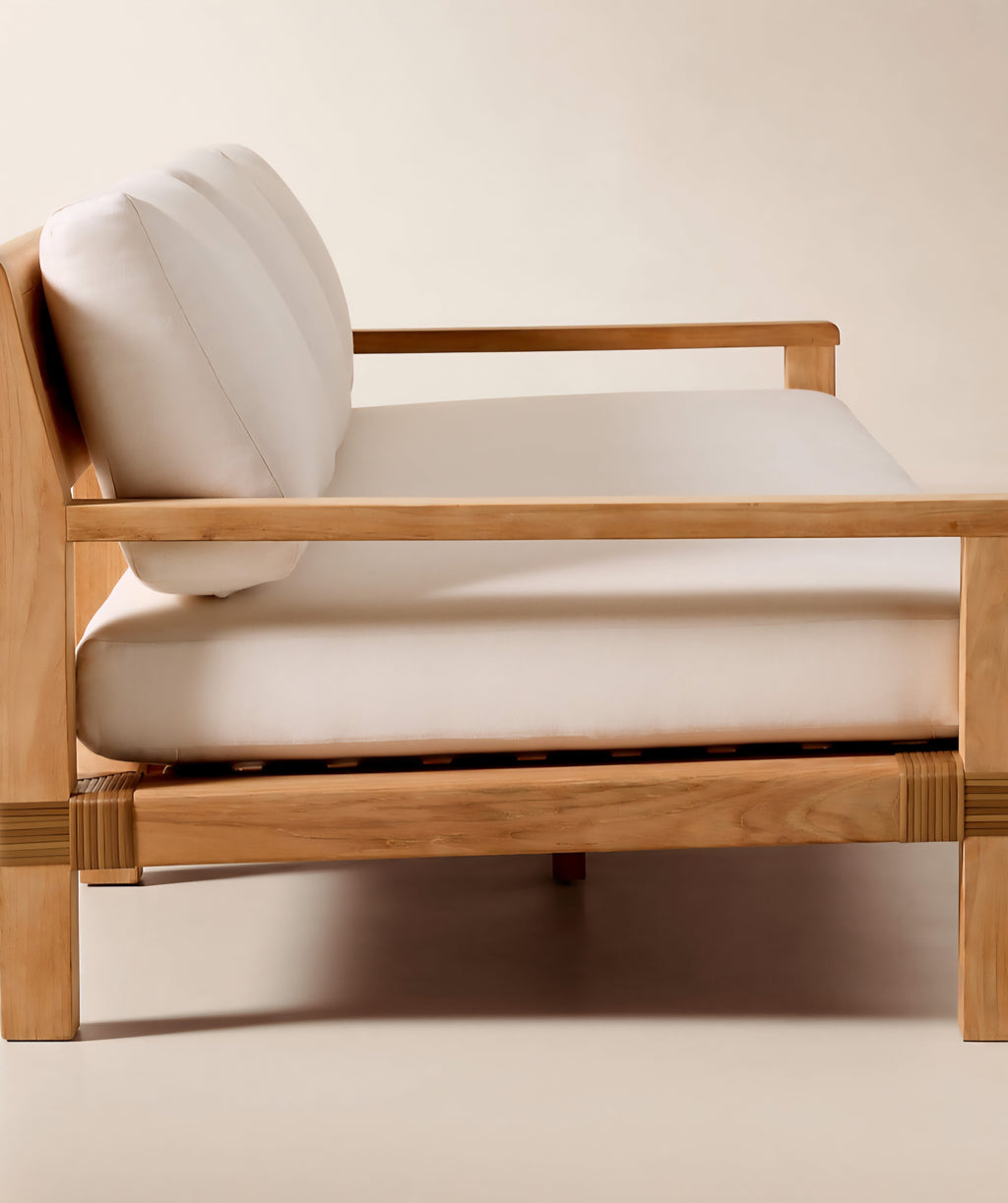THE ONE × Oakley — Teak Outdoor Sofa with Ivory Sunbrella® Cushions (100")
