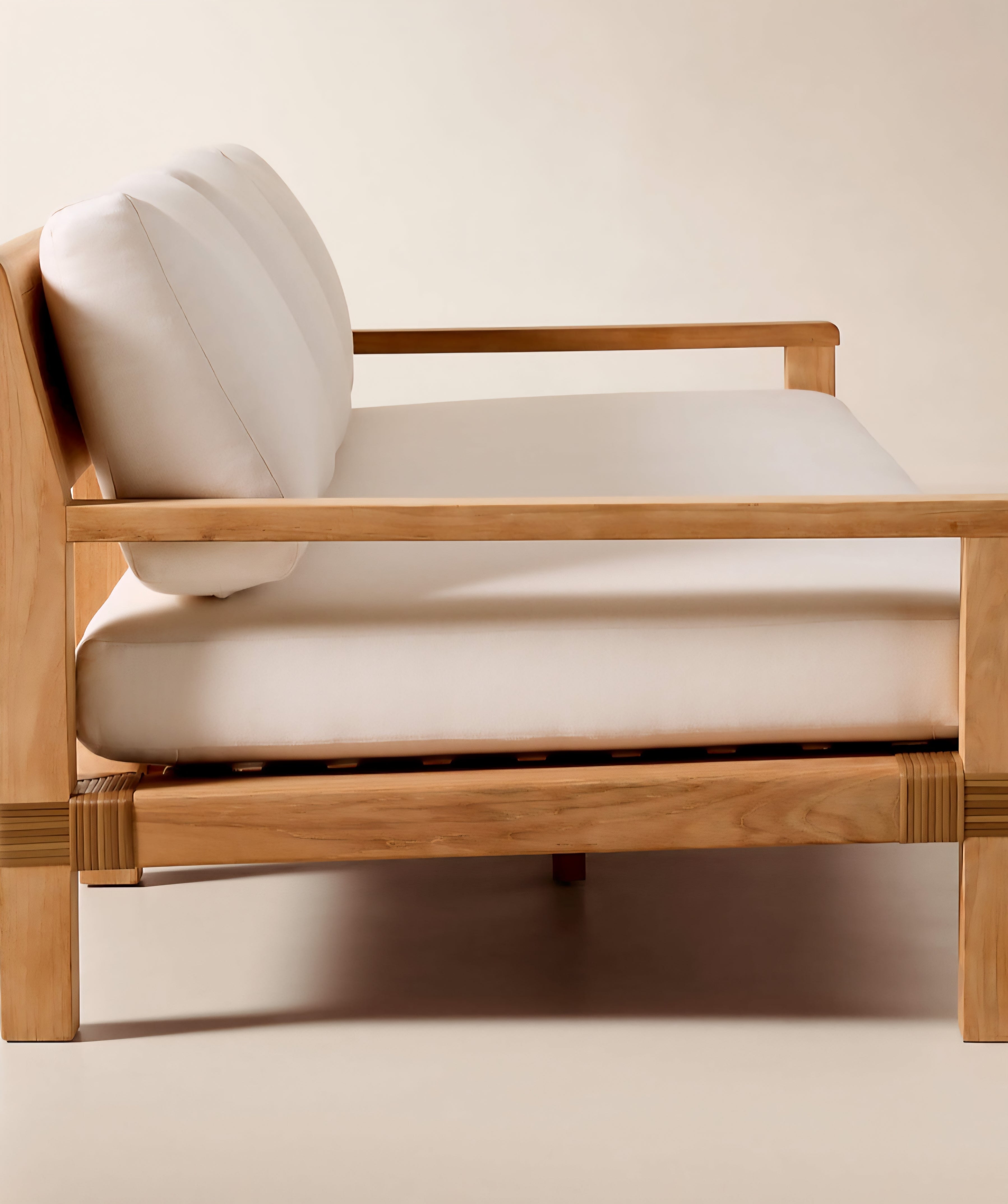 THE ONE × Oakley — Teak Outdoor Sofa with Ivory Sunbrella® Cushions (100")