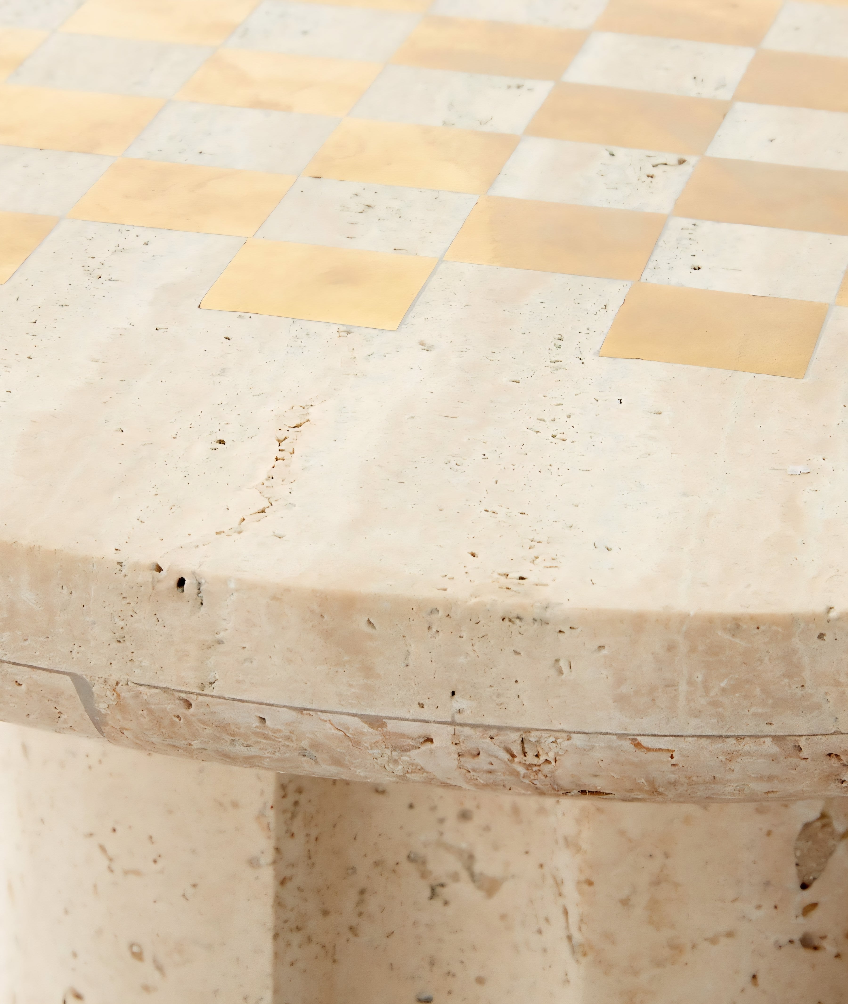 THE ONE × Kikko — White Travertine & Brass Inlay Game Side Table