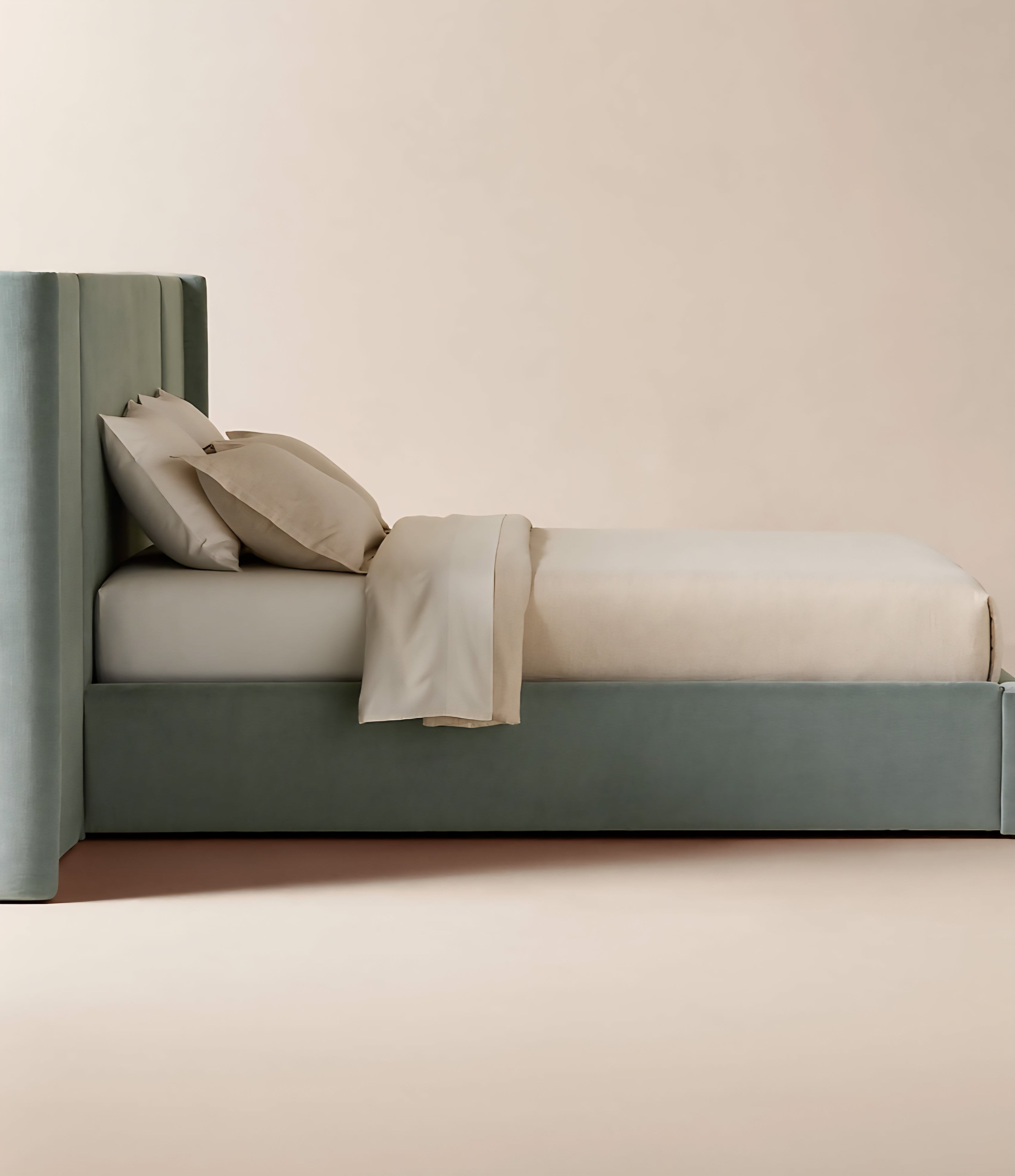 THE ONE × Abbott — Arctic Blue Velvet Upholstered Extended King Platform Bed