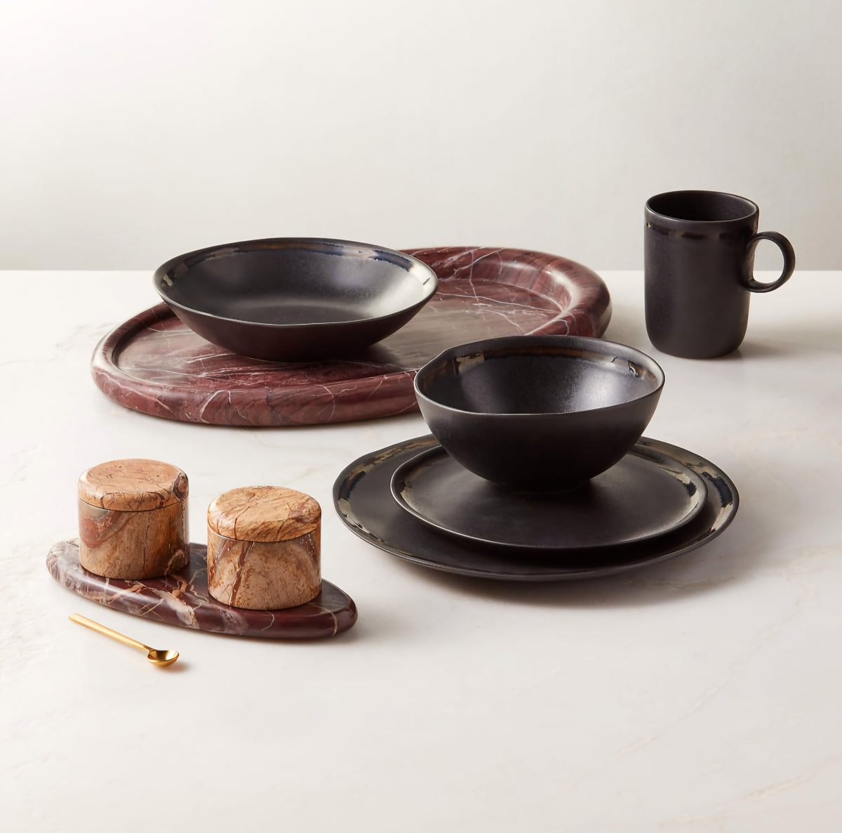 THE ONE × Zetes — Tan and Red Marble Salt Cellars, Set of 3