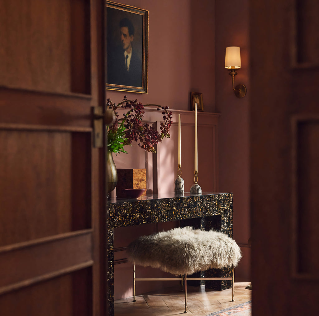 THE ONE × Director — Taupe Shearling Ottoman Model 1201